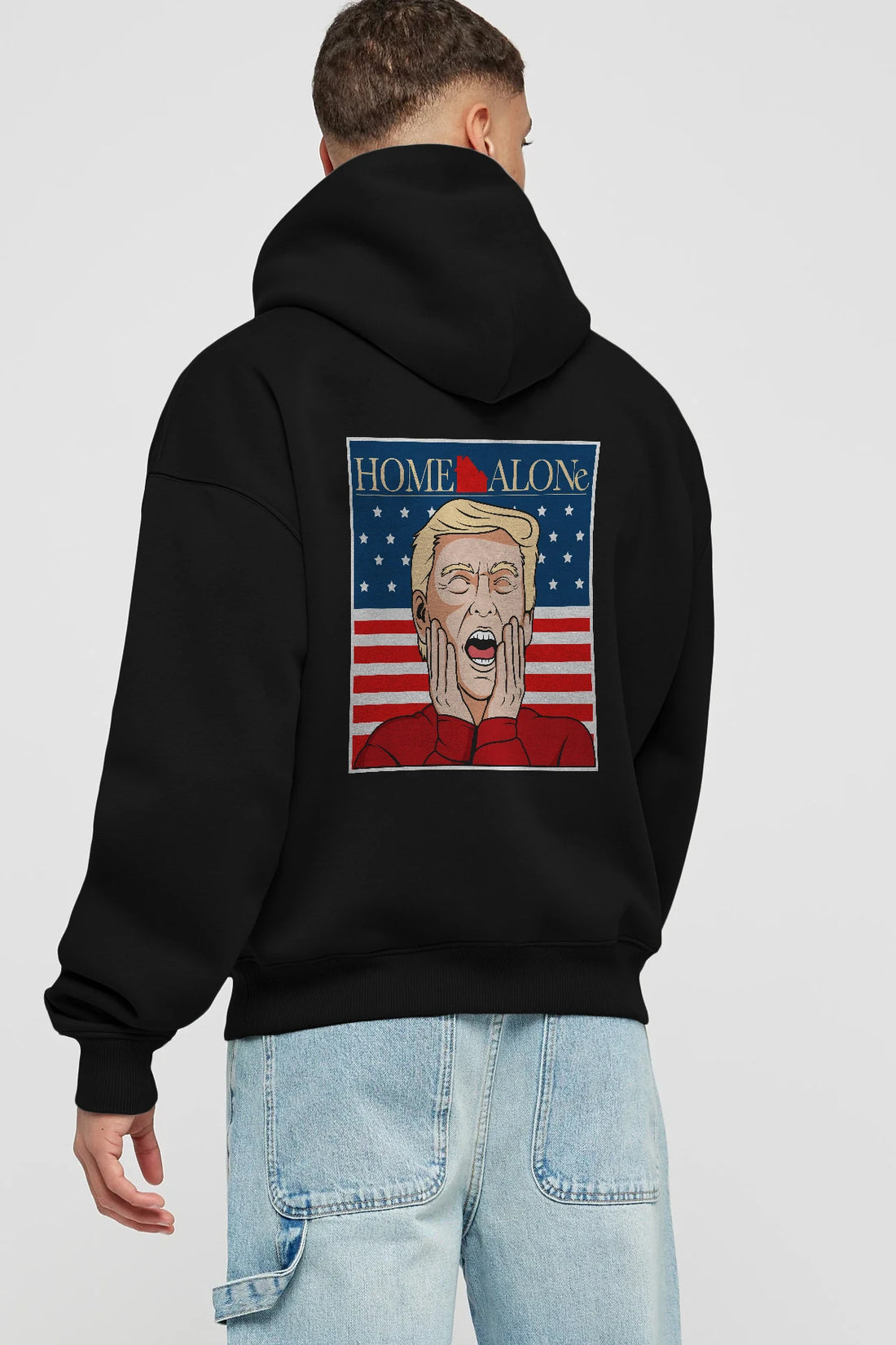 Home Alone Trump Arka Baskılı Hoodie Oversize Kapüşonlu Sweatshirt Erkek Kadın Unisex