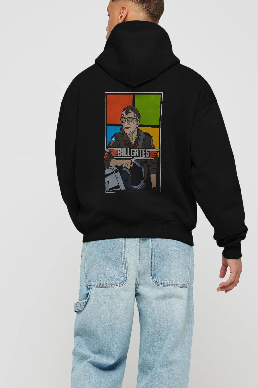 Bill Gates Top Gun Arka Baskılı Hoodie Oversize Kapüşonlu Sweatshirt Erkek Kadın Unisex