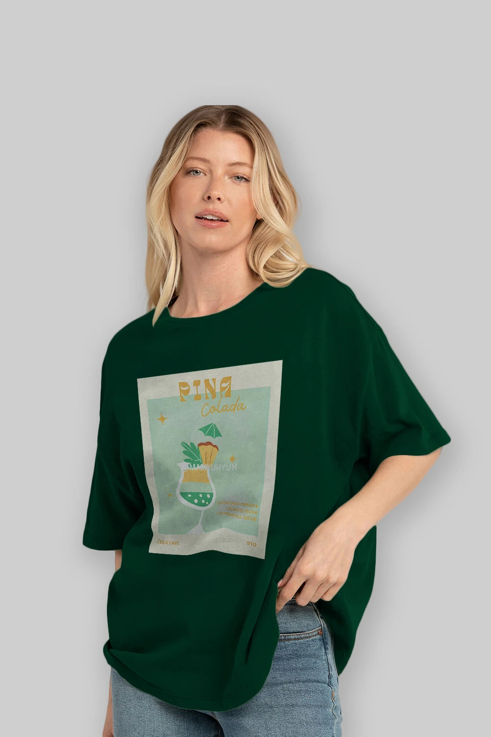 Pina Colada Ön Baskılı Oversize t-shirt Erkek Kadın Unisex %100 Pamuk Bisiklet Yaka tişort