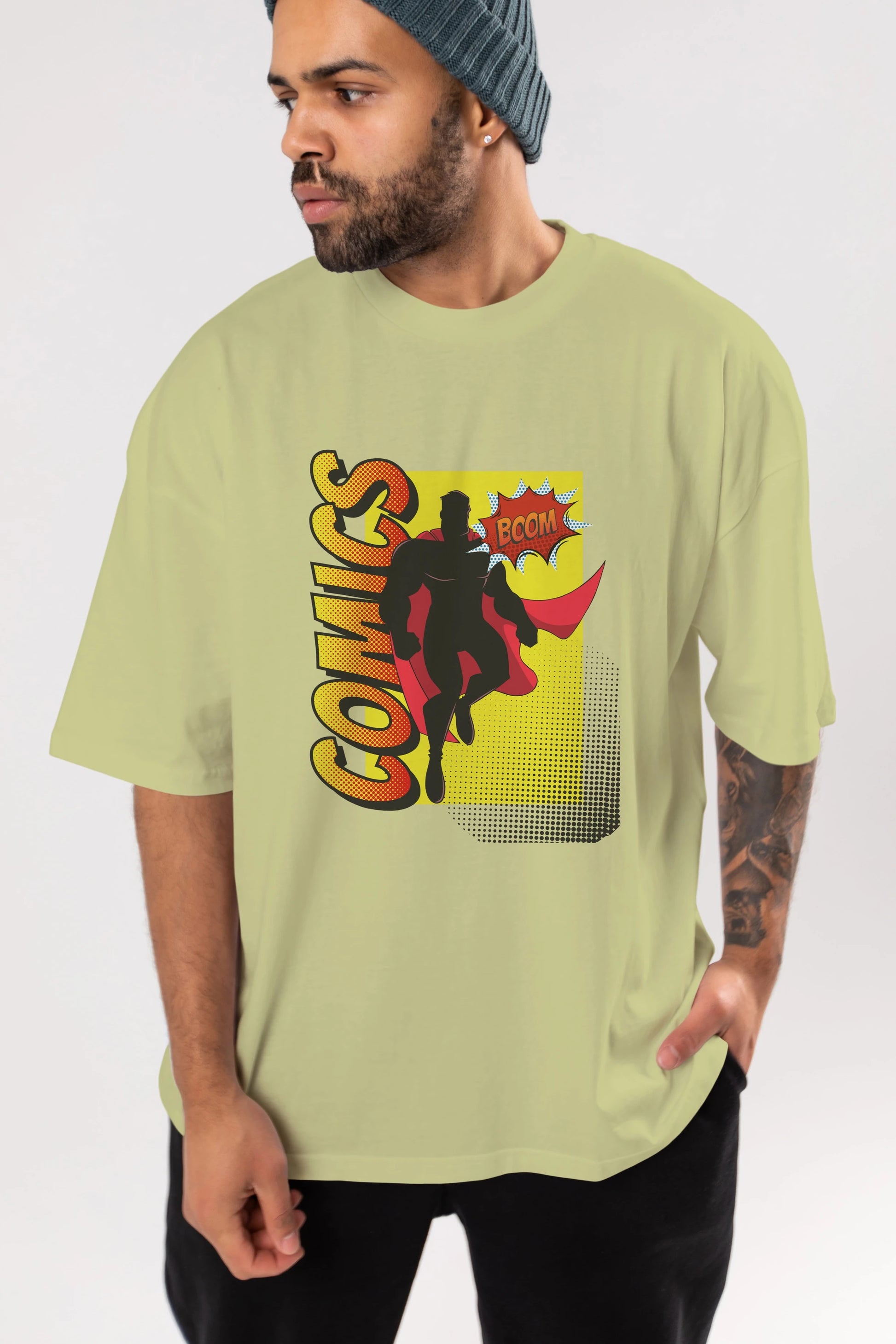 Comics Boom Ön Baskılı Oversize t-shirt Erkek Kadın Unisex