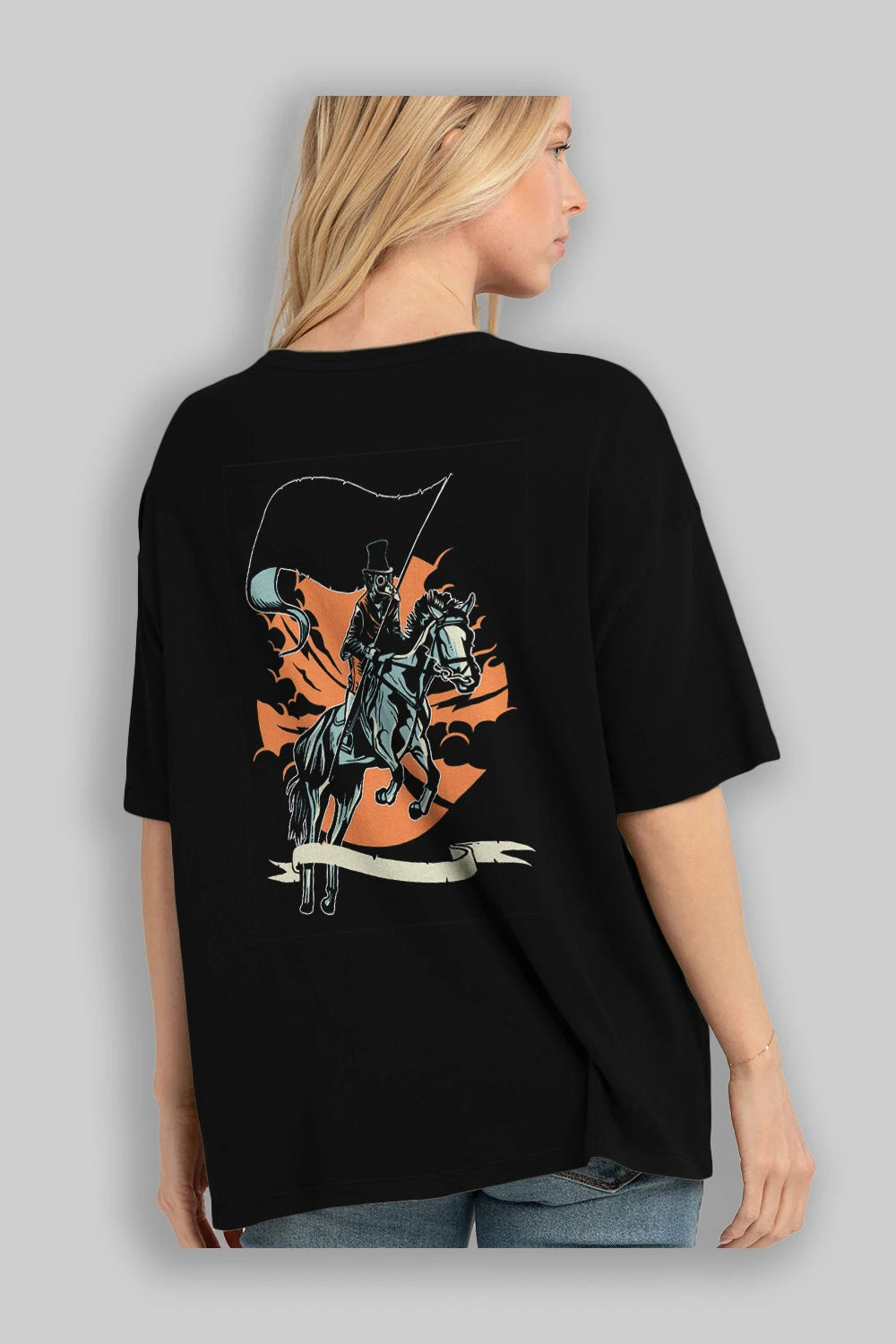 Plague Doctor Arka Baskılı Oversize t-shirt Erkek Kadın Unisex %100 Pamuk