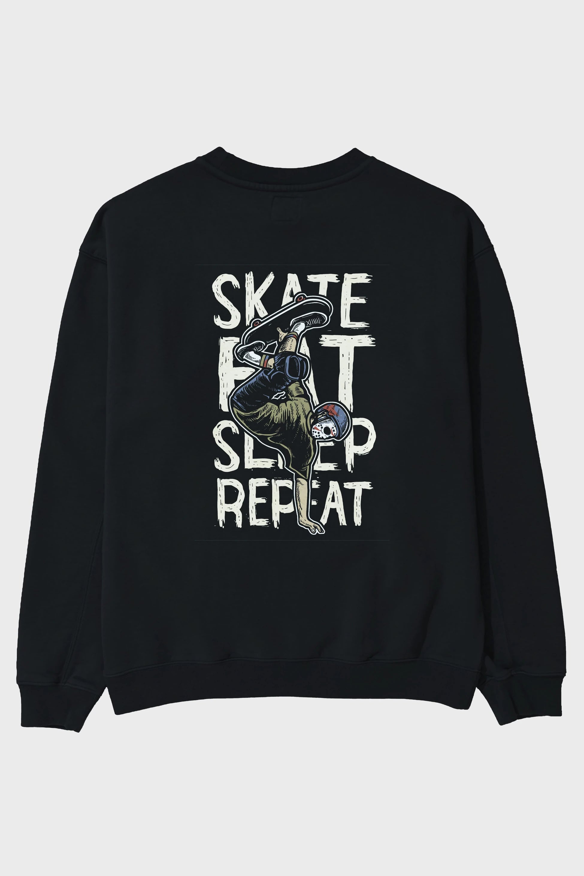 Skate Eat Sleep Repeat Arka Baskılı Oversize Sweatshirt Erkek Kadın Unisex