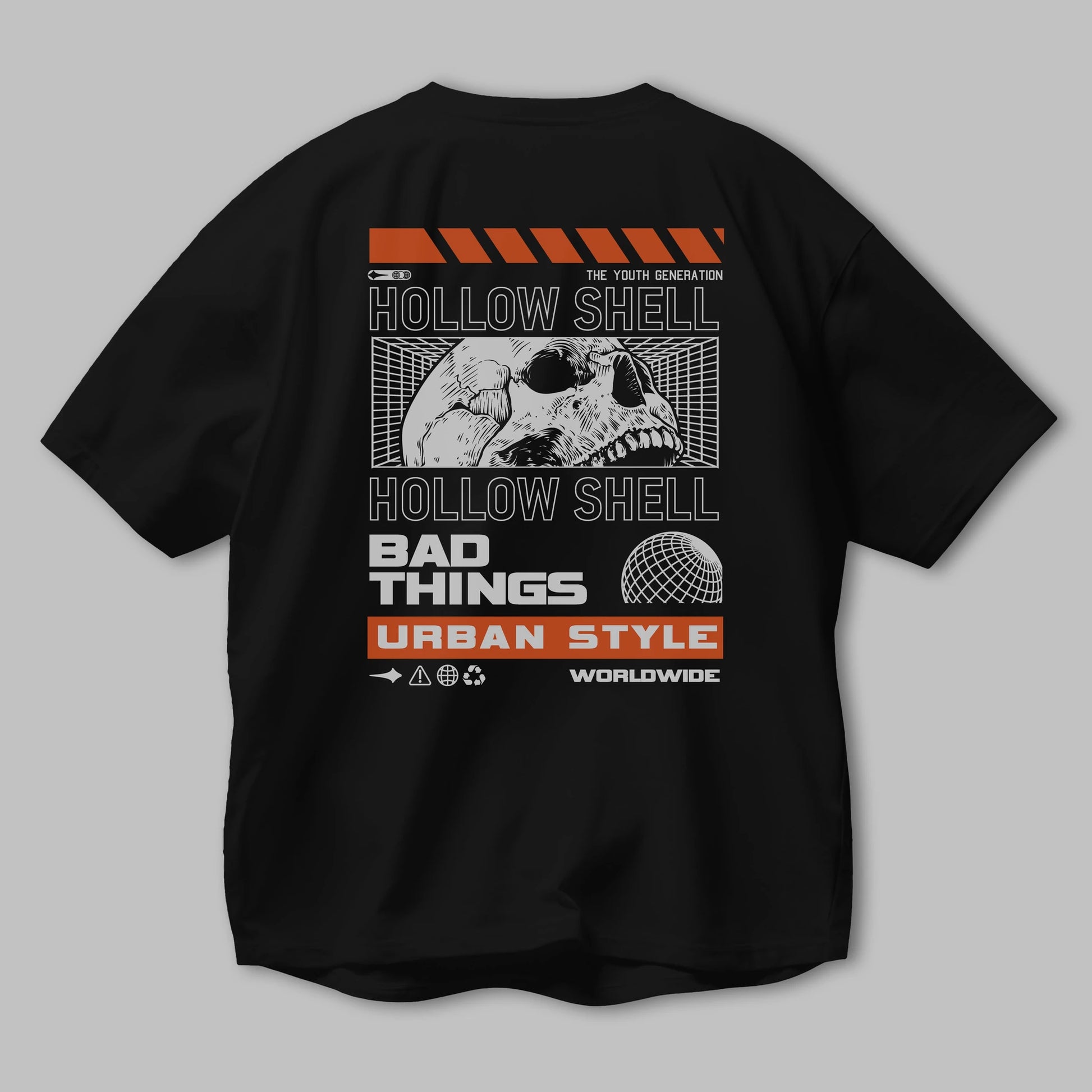 Hollow Shell Arka Baskılı Oversize t-shirt Erkek Kadın Unisex