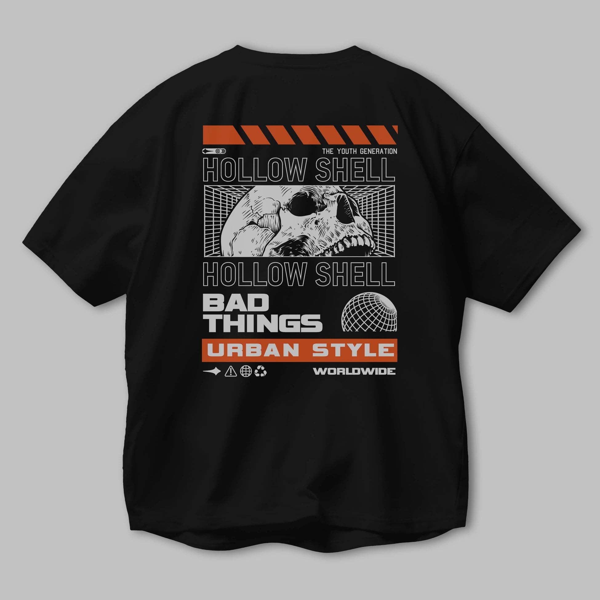 Hollow Shell Arka Baskılı Oversize t-shirt Erkek Kadın Unisex