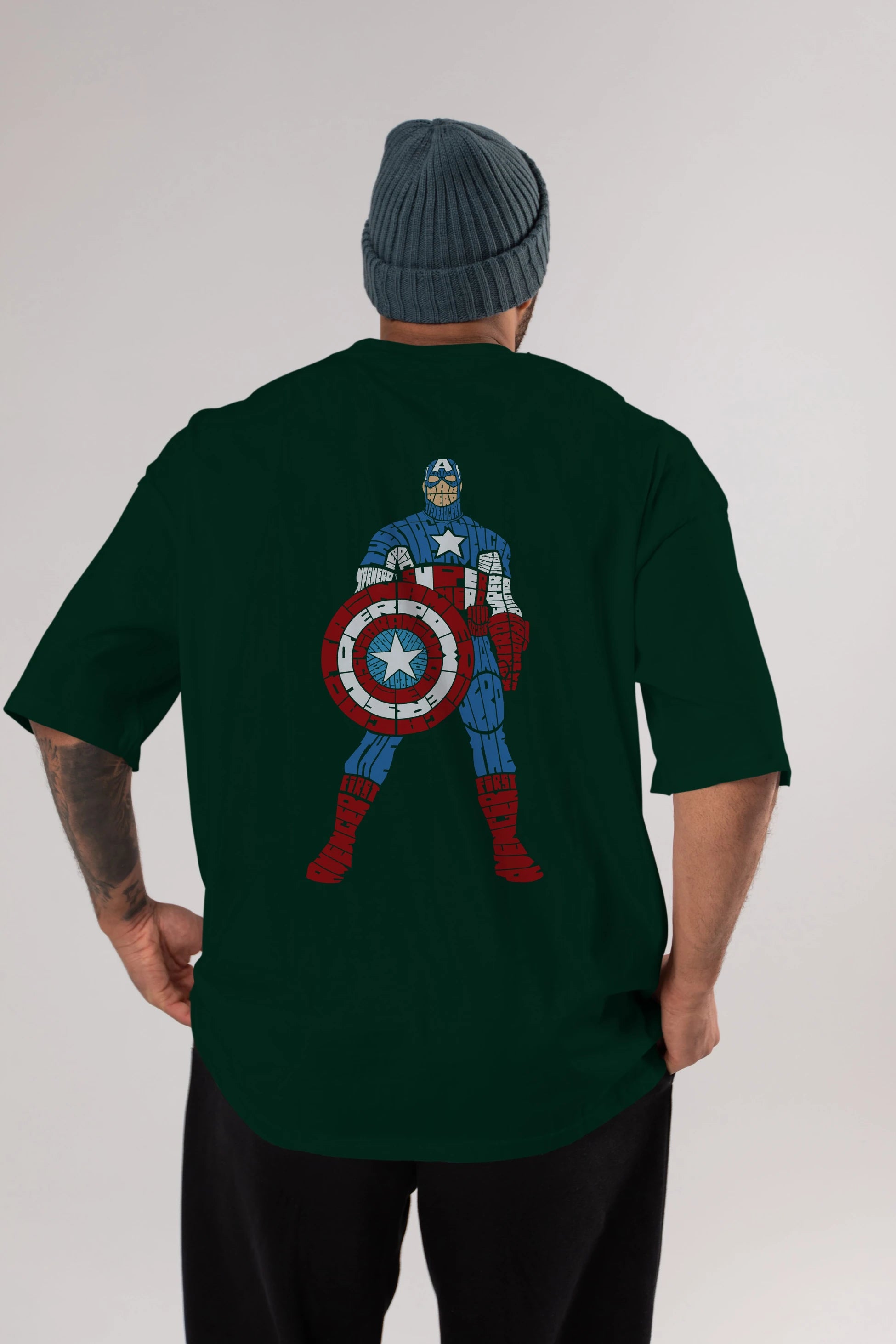 Captain America Arka Baskılı Oversize t-shirt %100 pamuk Erkek Kadın Unisex