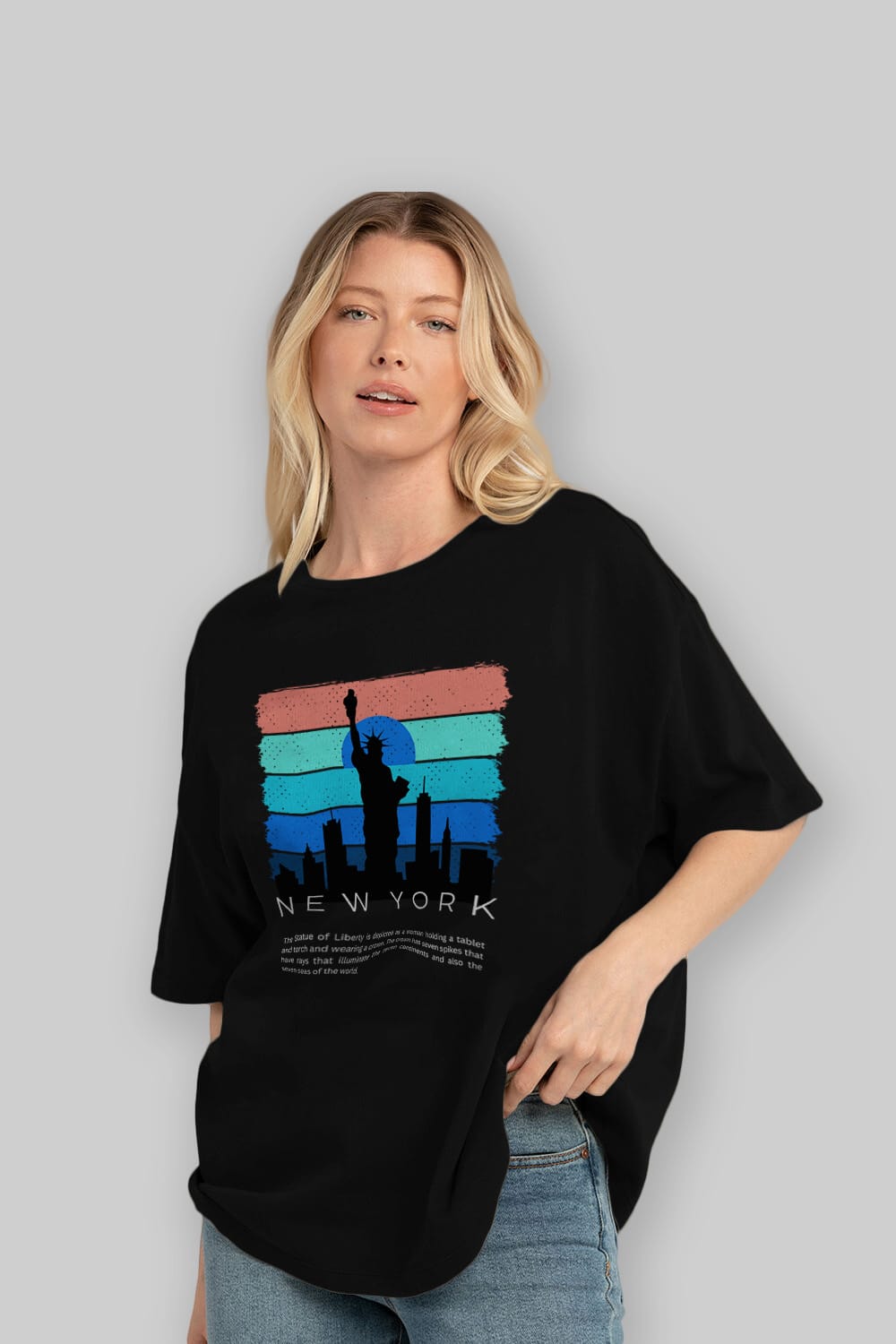 New York Yazılı Ön Baskılı Oversize t-shirt Erkek Kadın Unisex