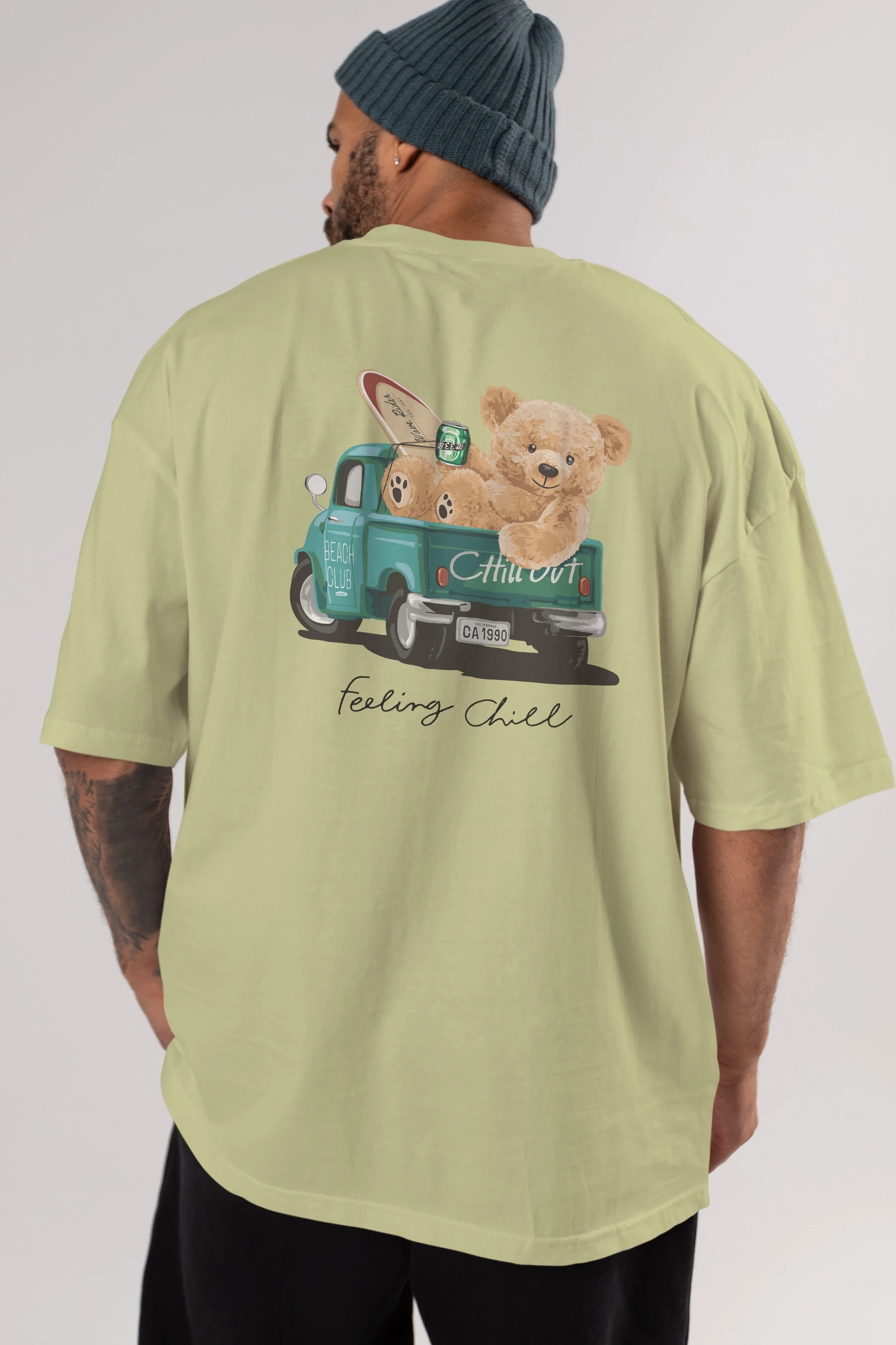 Teddy Bear Chill Out Arka Baskılı Oversize t-shirt Erkek Kadın Unisex %100 Pamuk