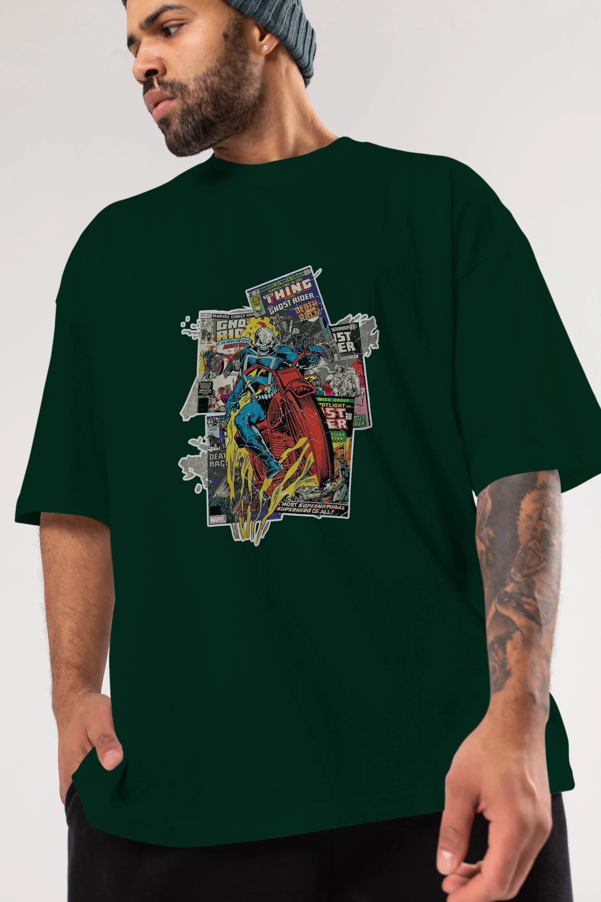 Ghost Rider Ön Baskılı Oversize t-shirt Erkek Kadın Unisex %100 Pamuk Bisiklet Yaka tişort