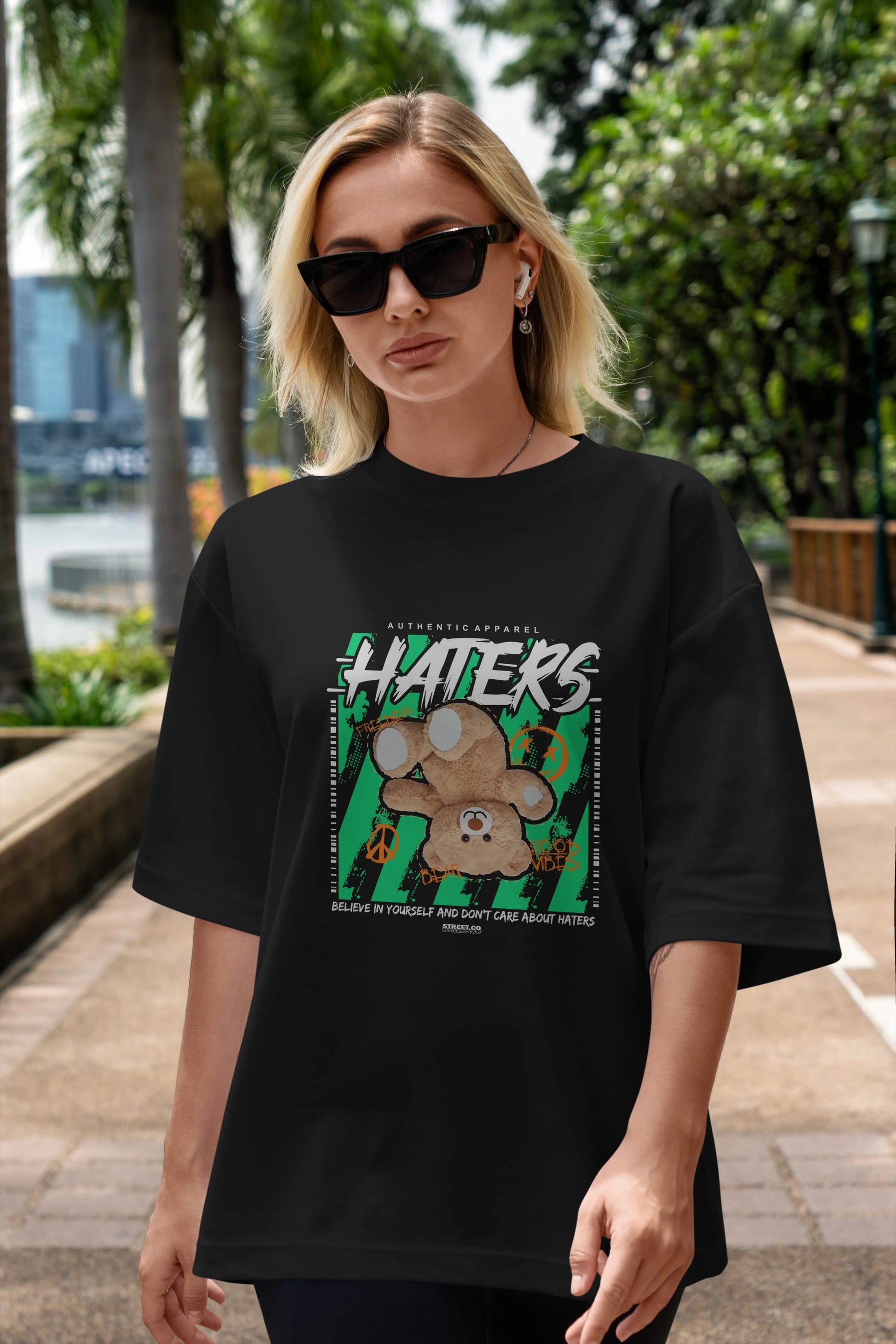 Haters Bear Ön Baskılı Oversize t-shirt Erkek Kadın Unisex