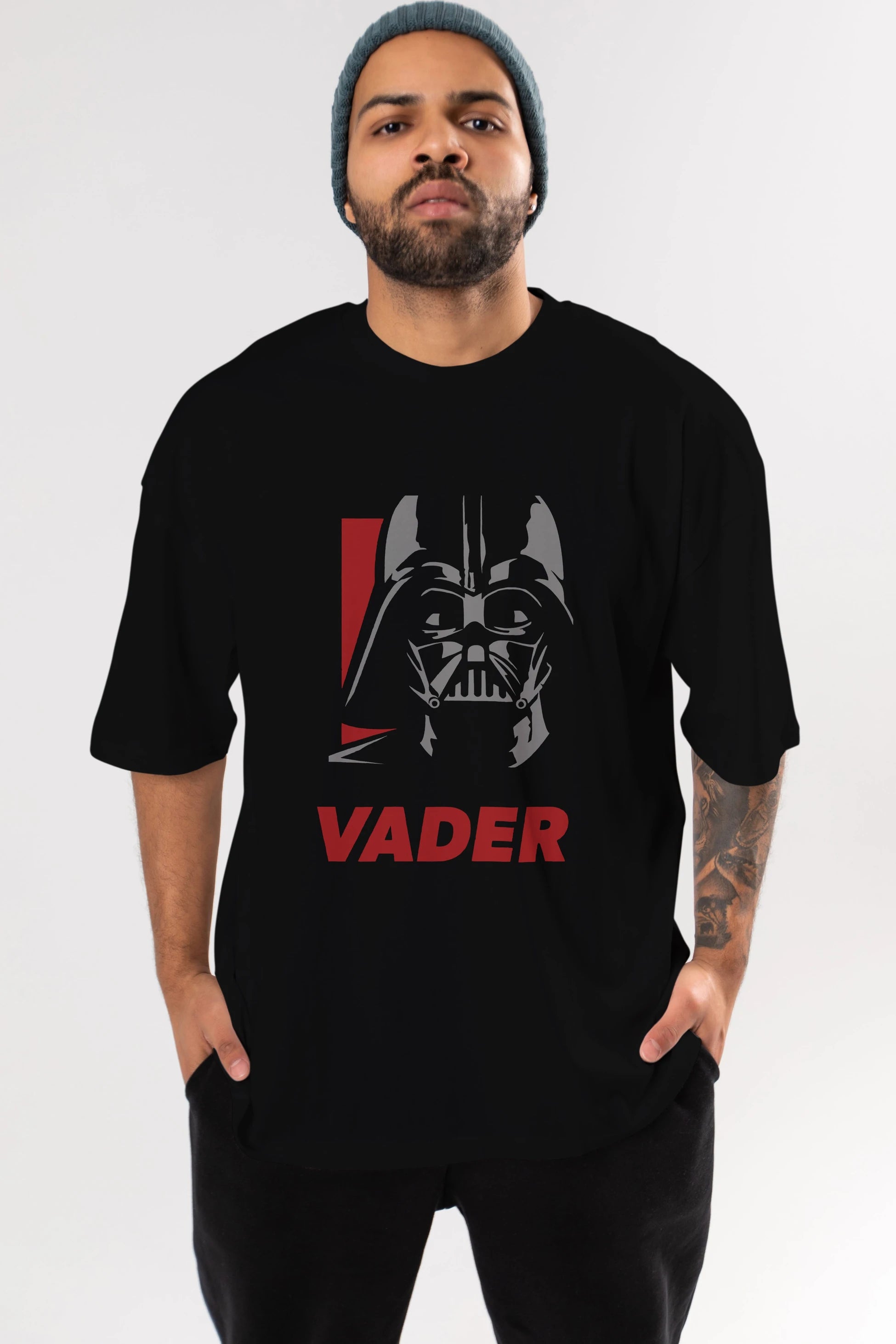 Darth Vader Ön Baskılı Oversize t-shirt Erkek Kadın Unisex %100 Pamuk Bisiklet Yaka tişort