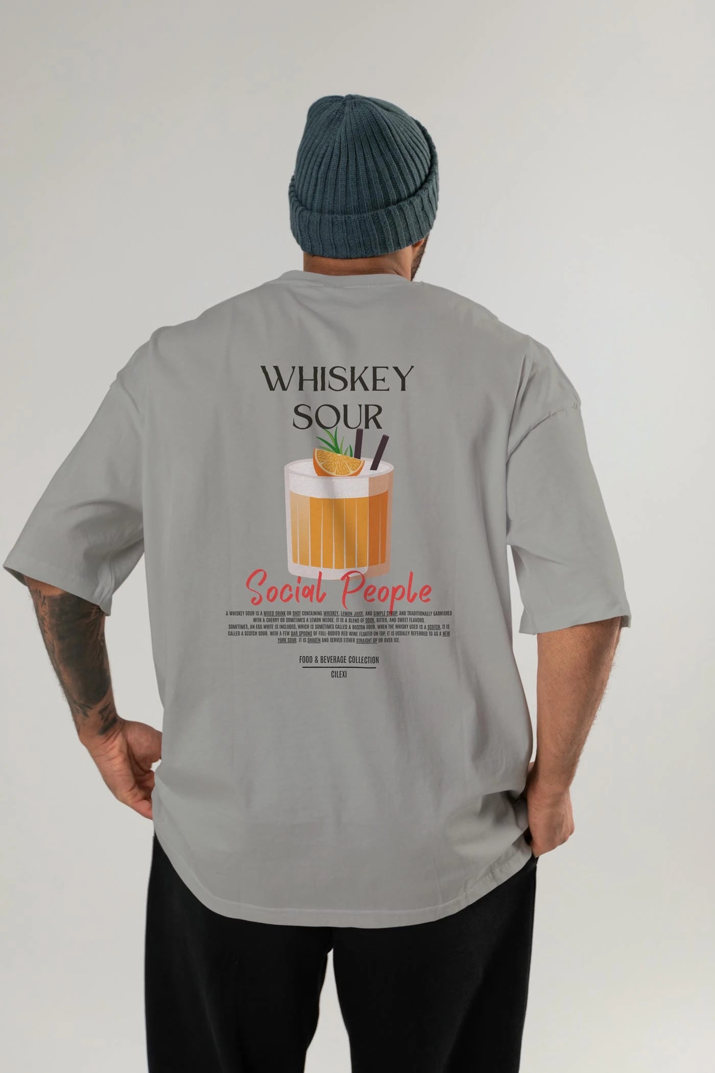 Whıskey Sour Kokteyl Serisi Baskılı Oversize t-shirt Erkek Kadın Unisex %100 Pamuk Bisiklet Yaka tişort
