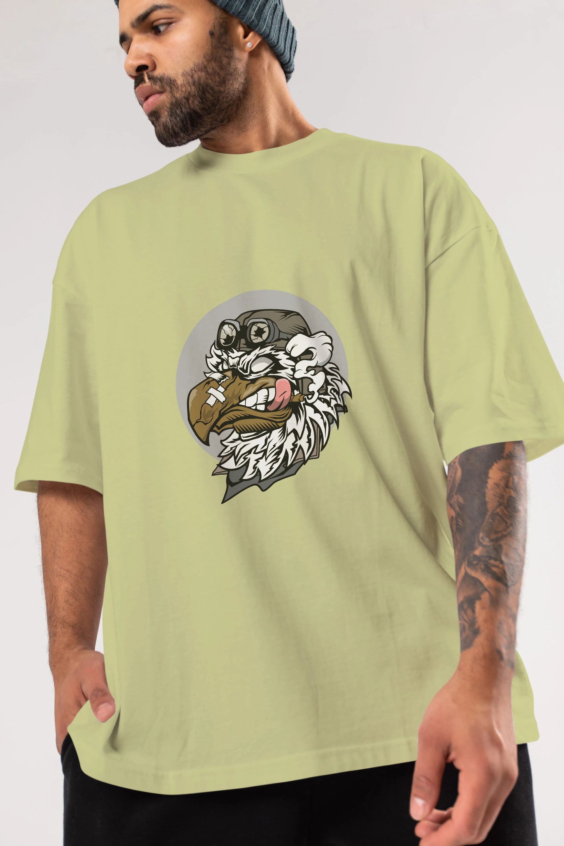 Bird Pilot Ön Baskılı Oversize t-shirt Erkek Kadın Unisex %100 Pamuk tişort