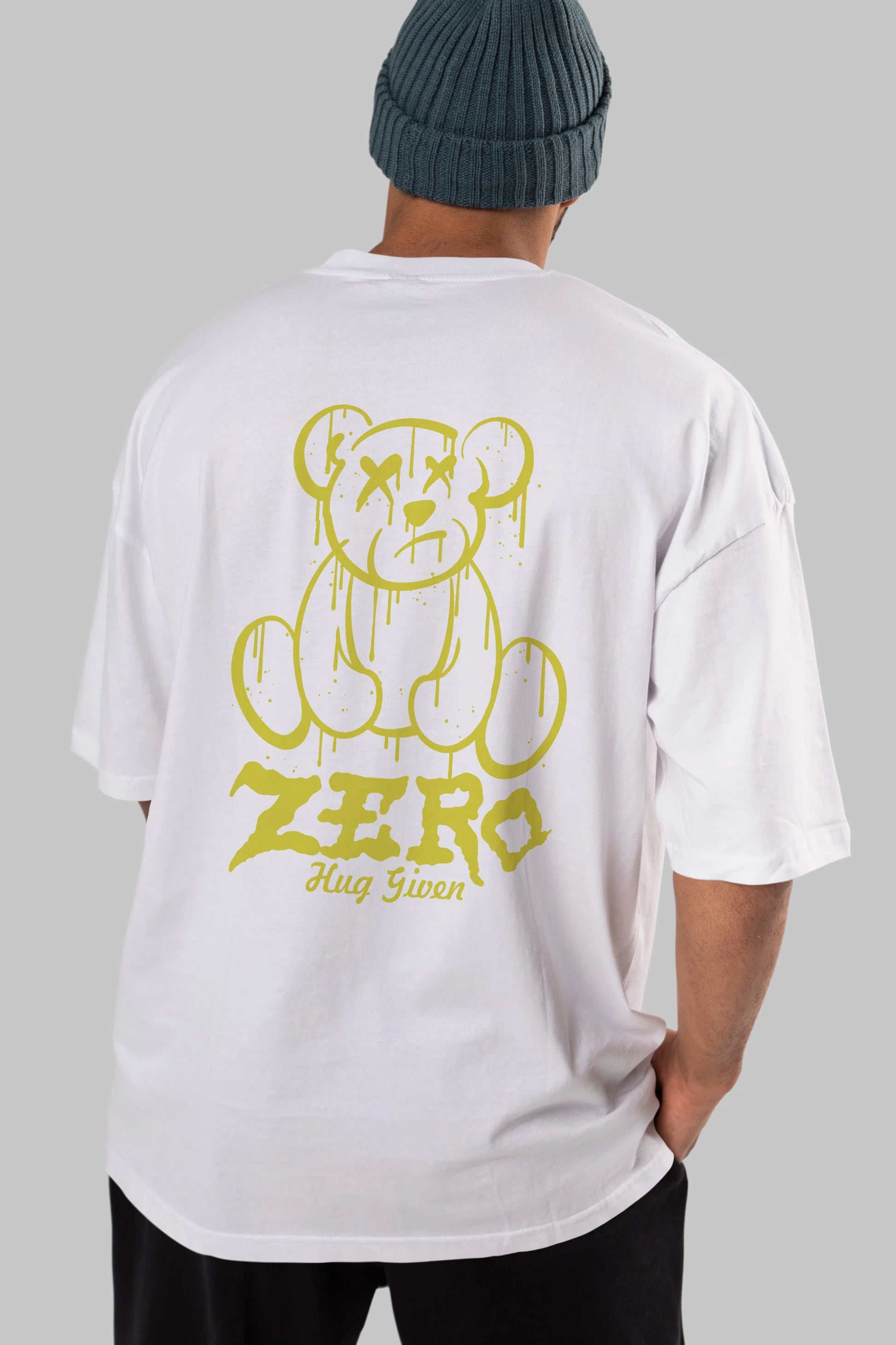 Zero Hug Given Bear Arka Baskılı Oversize t-shirt Erkek Kadın Unisex
