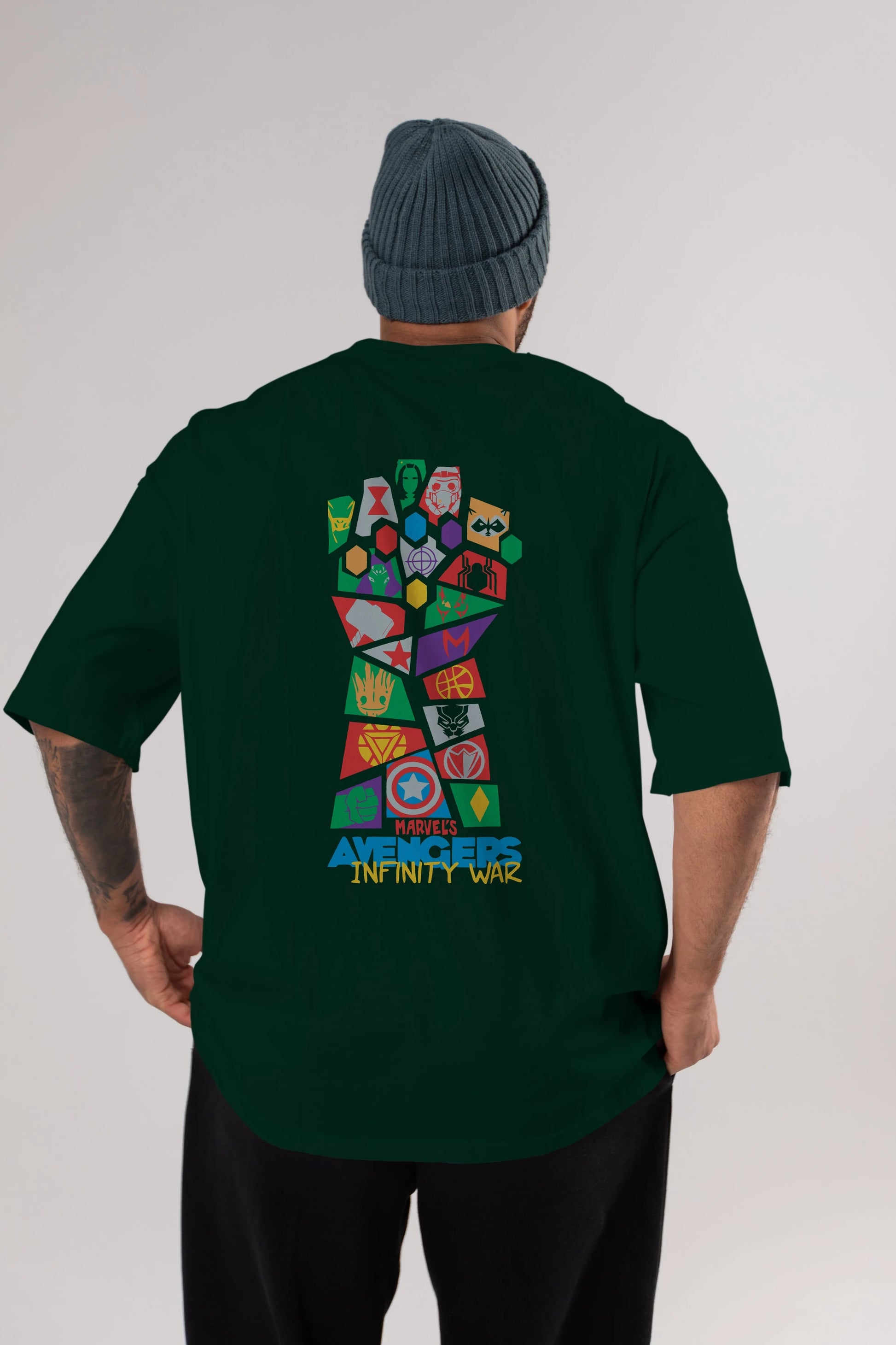 The Avengers Arka Baskılı Oversize t-shirt Erkek Kadın Unisex %100 Pamuk Bisiklet Yaka tişort