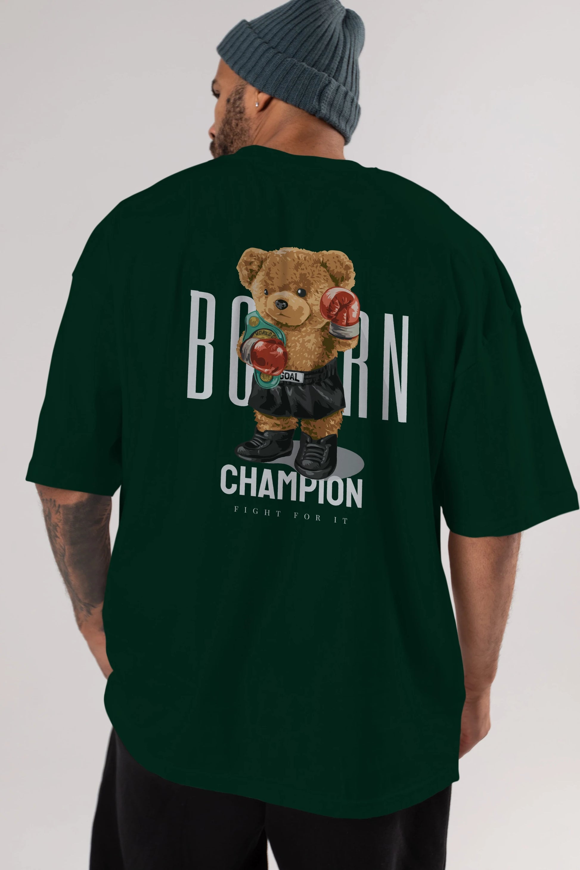 Teddy Bear Champion Arka Baskılı Oversize t-shirt Erkek Kadın Unisex %100 Pamuk