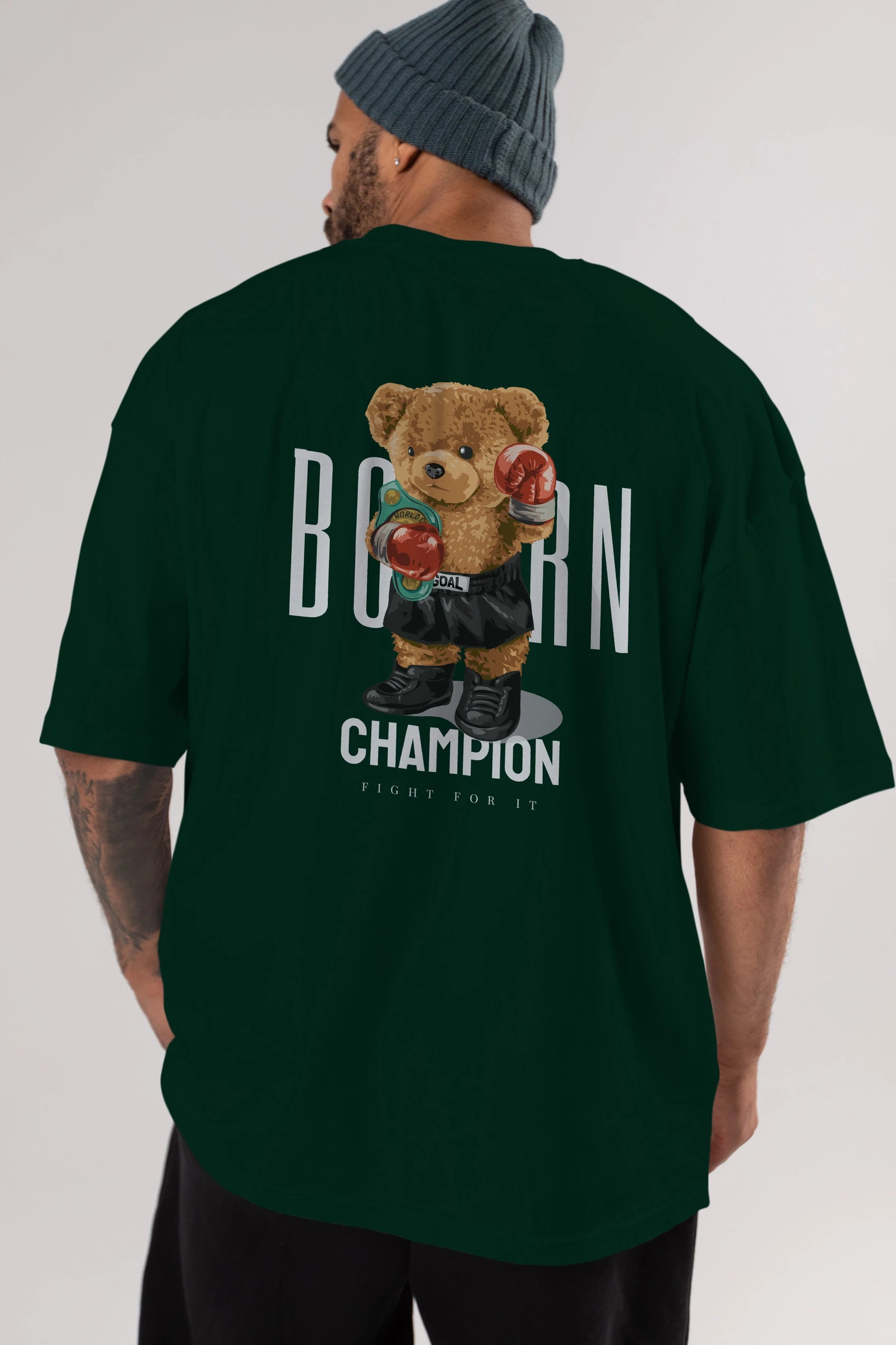 Teddy Bear Champion Arka Baskılı Oversize t-shirt Erkek Kadın Unisex %100 Pamuk