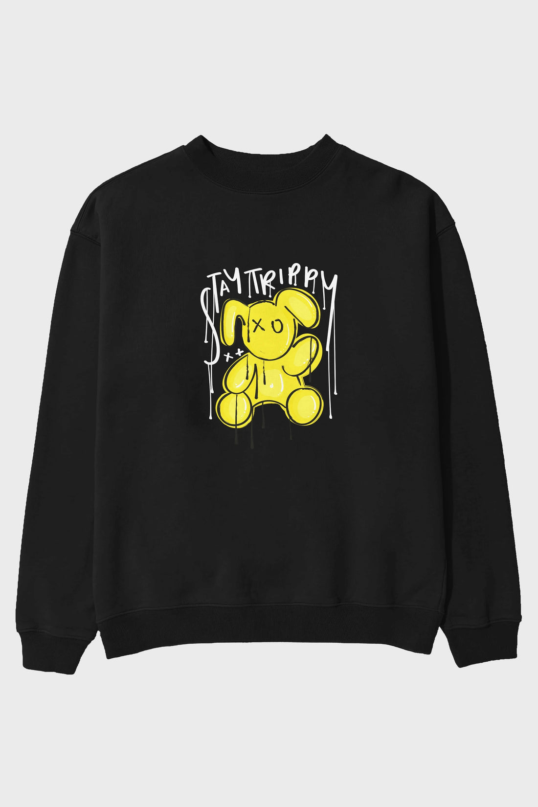 Stay Trippy Bear Ön Baskılı Oversize Sweatshirt Erkek Kadın Unisex