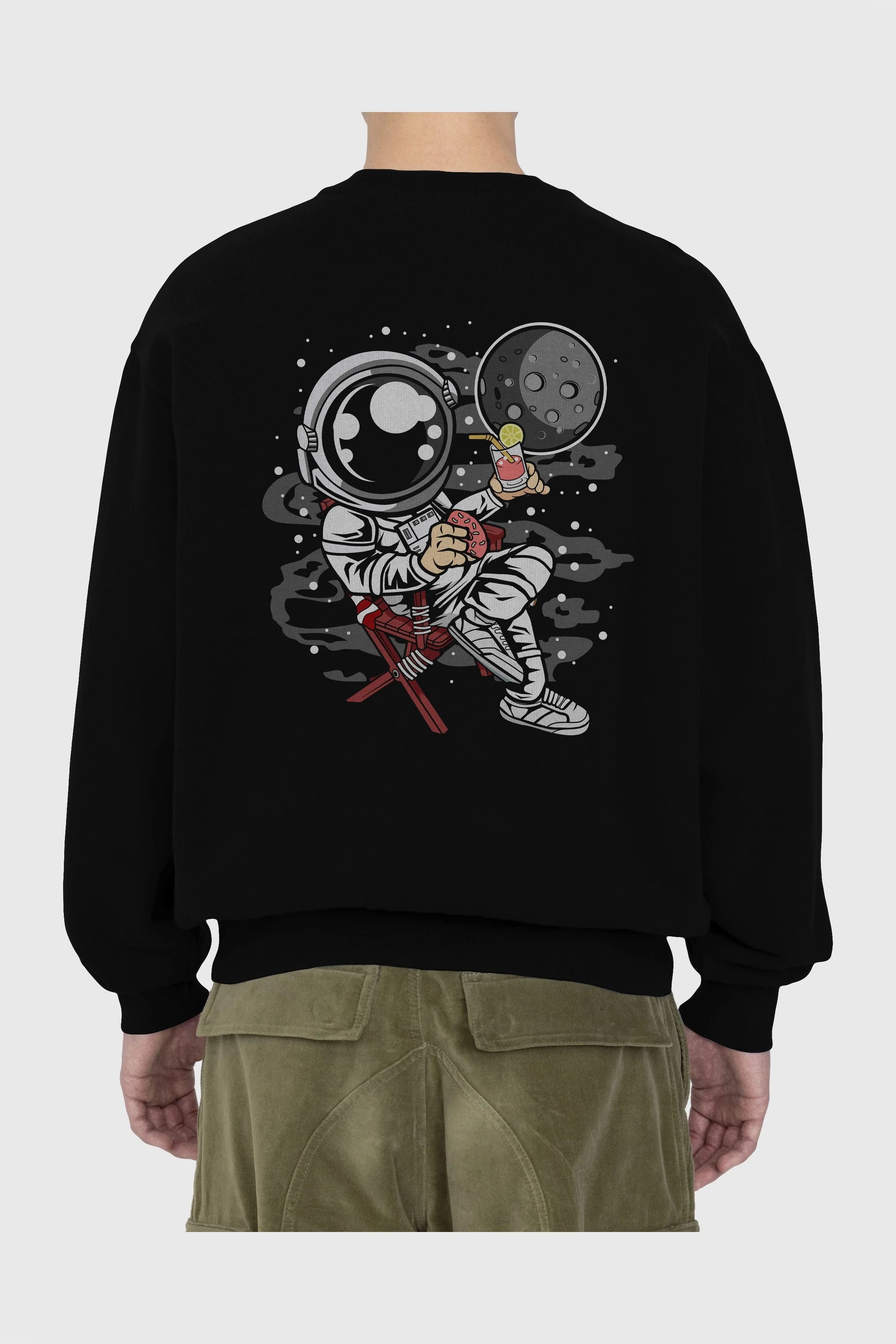 Holiday Astronaut Arka Baskılı Oversize Sweatshirt Erkek Kadın Unisex