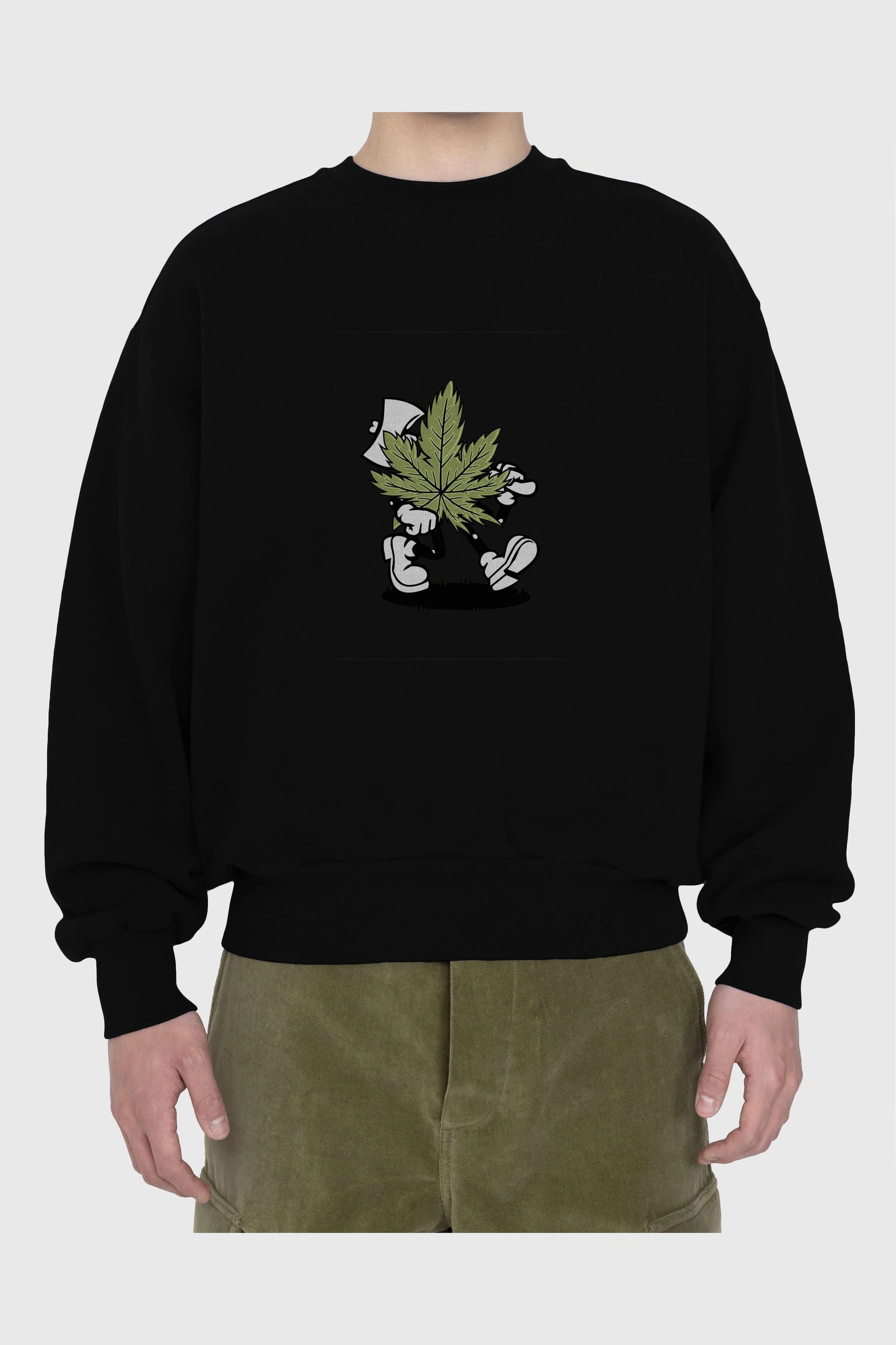 Weed Ön Baskılı Oversize Sweatshirt Erkek Kadın Unisex