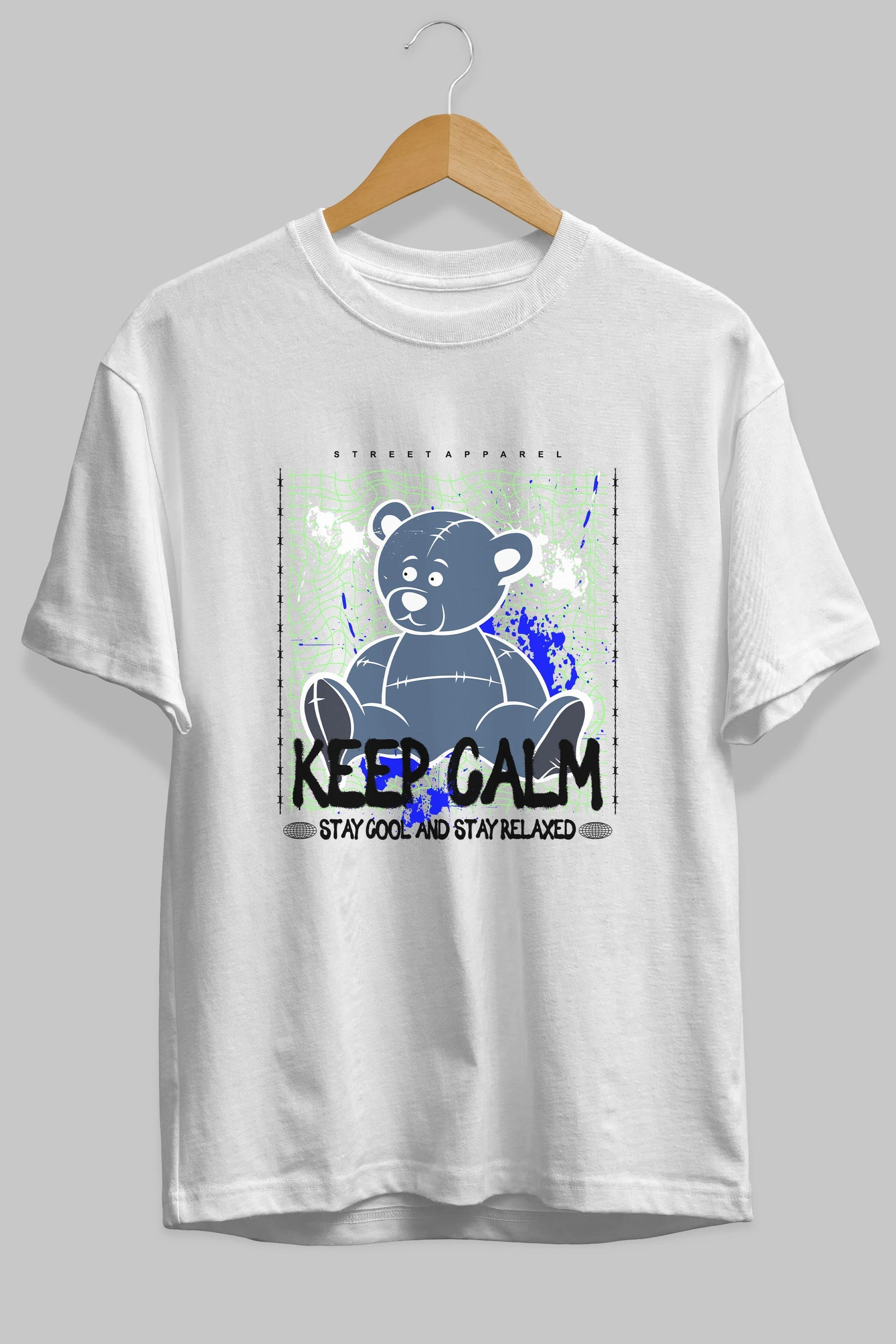 Keep Calm Bear Ön Baskılı Oversize t-shirt Erkek Kadın Unisex