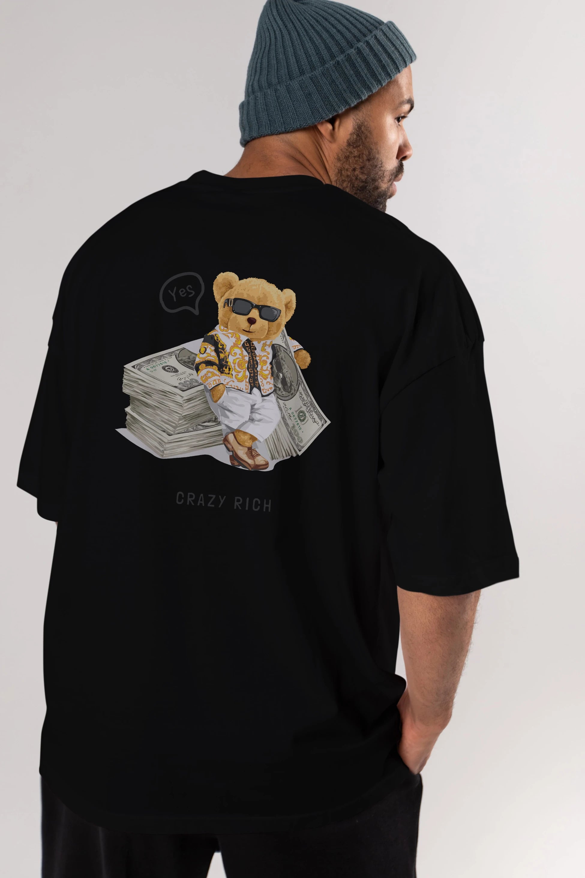 Teddy Bear Crazy Rich Arka Baskılı Oversize t-shirt Erkek Kadın Unisex %100 Pamuk