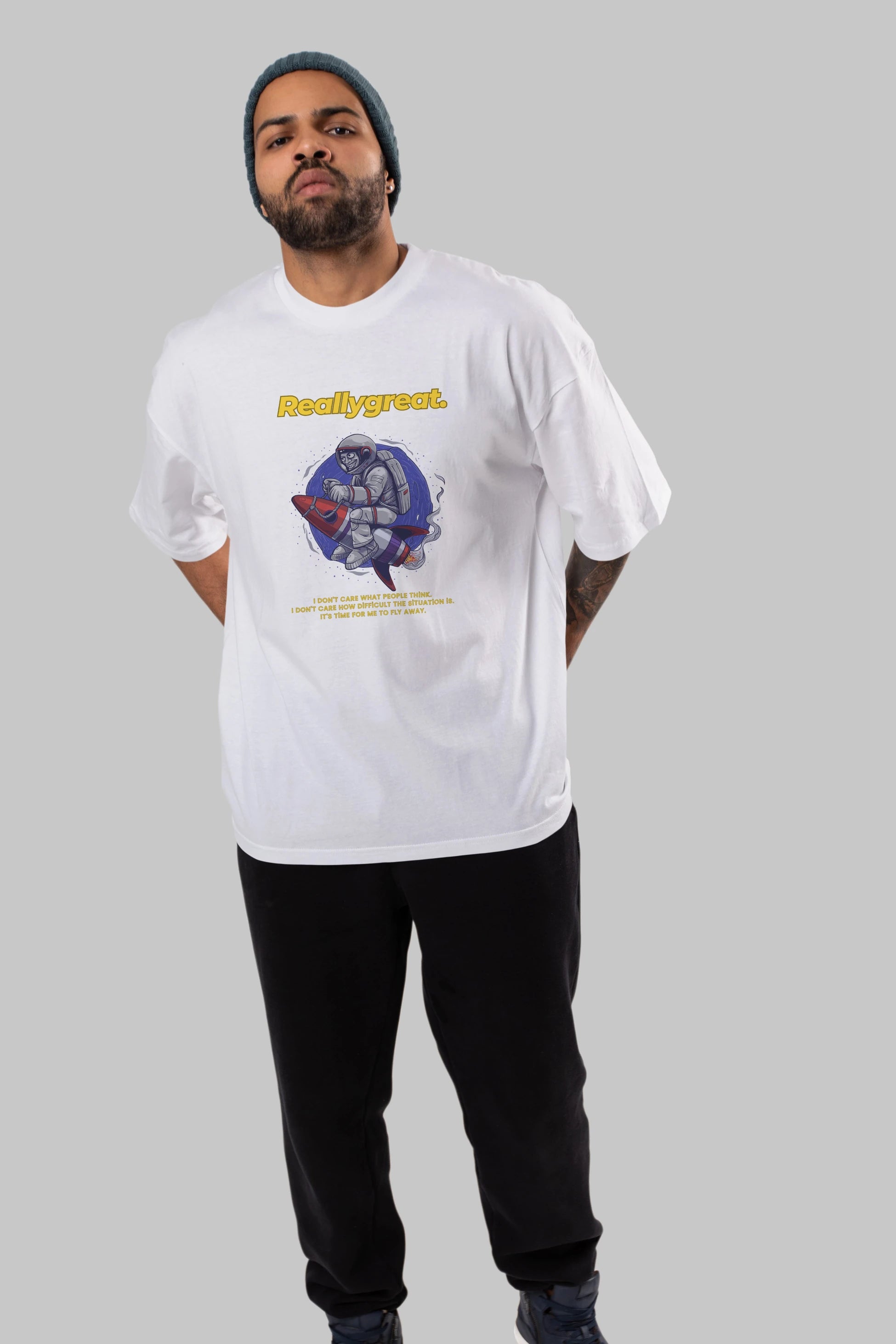 Reallygreat Astronaut Ön Baskılı Oversize t-shirt Erkek Kadın Unisex