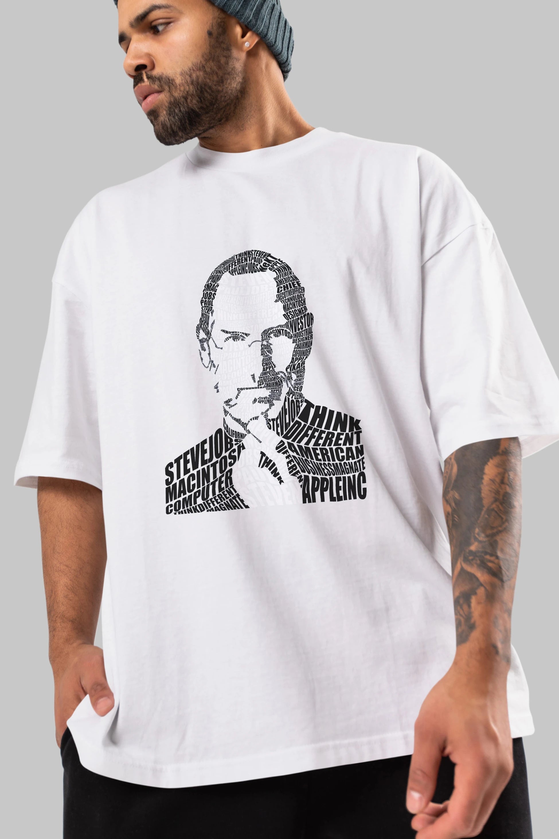 Steve Jobs Calligram Ön Baskılı Oversize t-shirt %100 pamuk Erkek Kadın Unisex