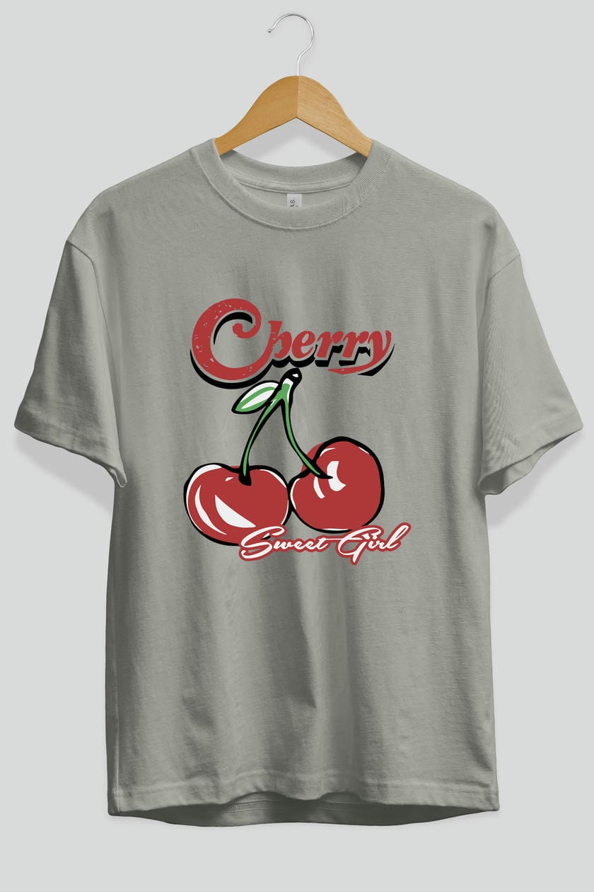 Cherry Cherries 8 Ön Baskılı Oversize t-shirt Erkek Kadın Pamuk Bisiklet Yaka tişort