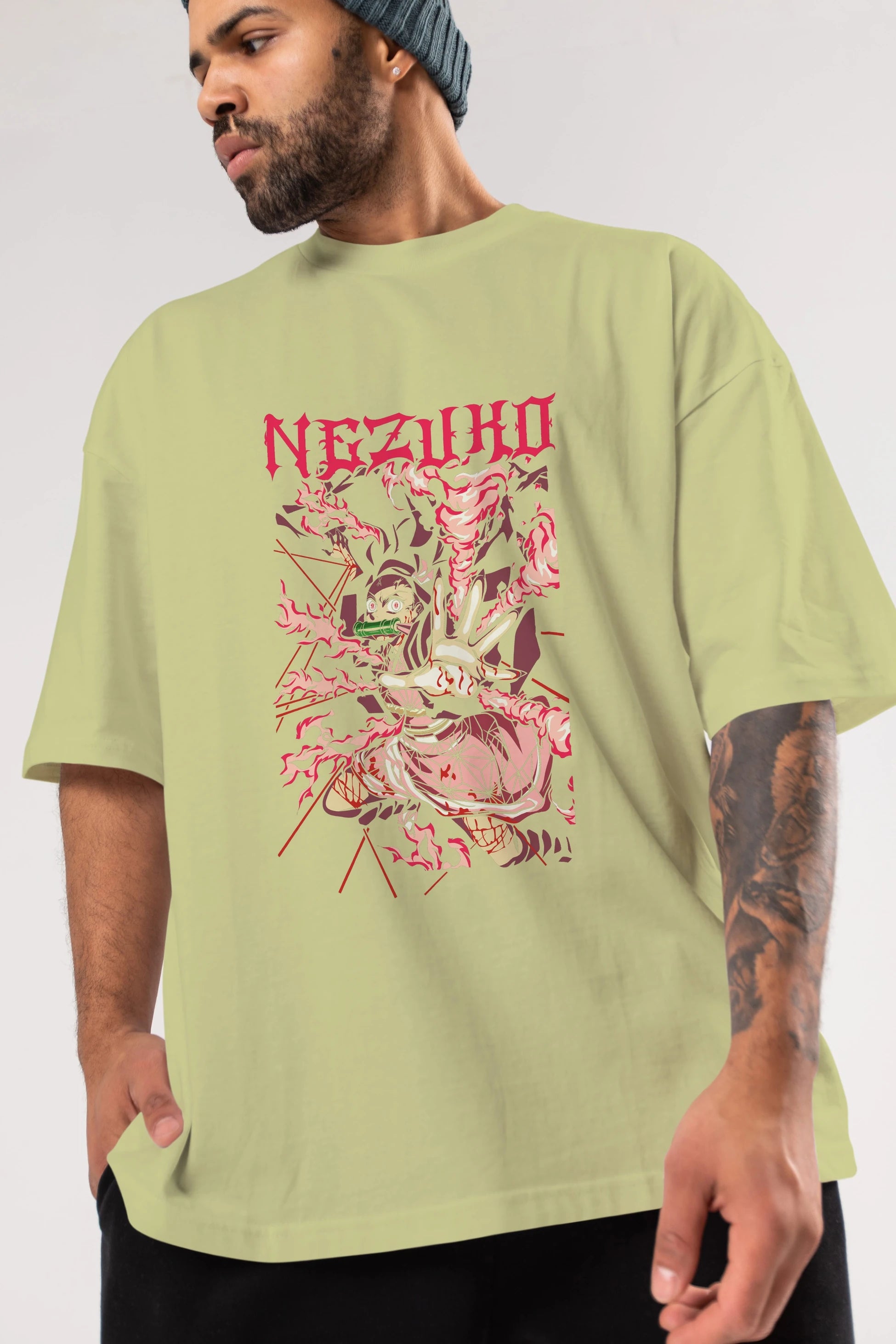 NEZUKO KAMADO Anime Ön Baskılı Oversize t-shirt %100 pamuk Erkek Kadın Unisex