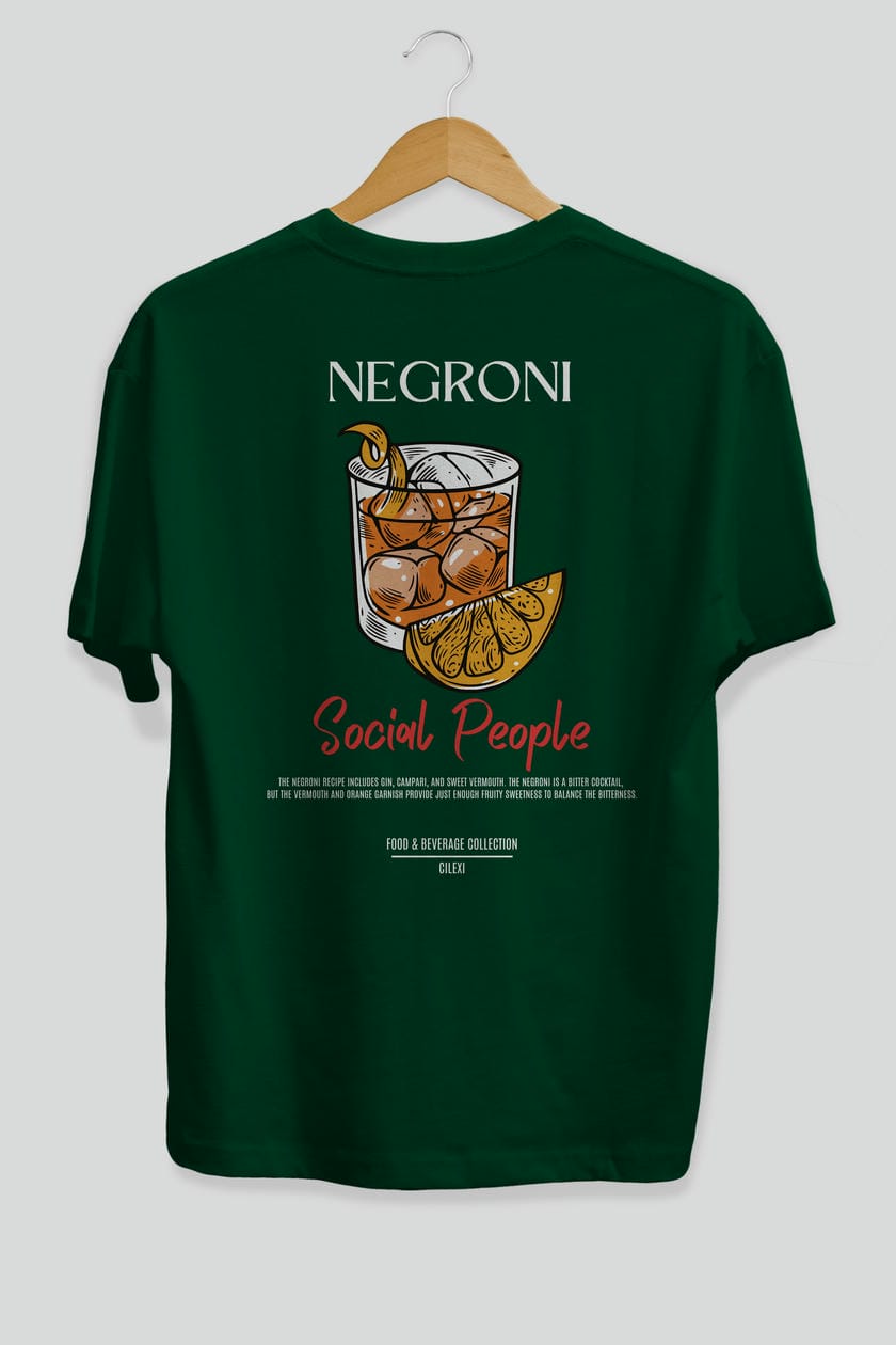 Negroni Kokteyl Serisi Baskılı Oversize t-shirt Erkek Kadın Unisex %100 Pamuk Bisiklet Yaka tişort