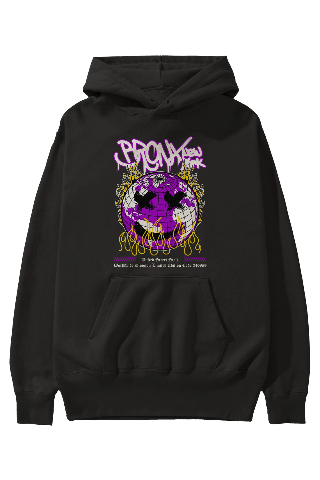 Bronx New York Ön Baskılı Hoodie Oversize Kapüşonlu Sweatshirt Erkek Kadın Unisex