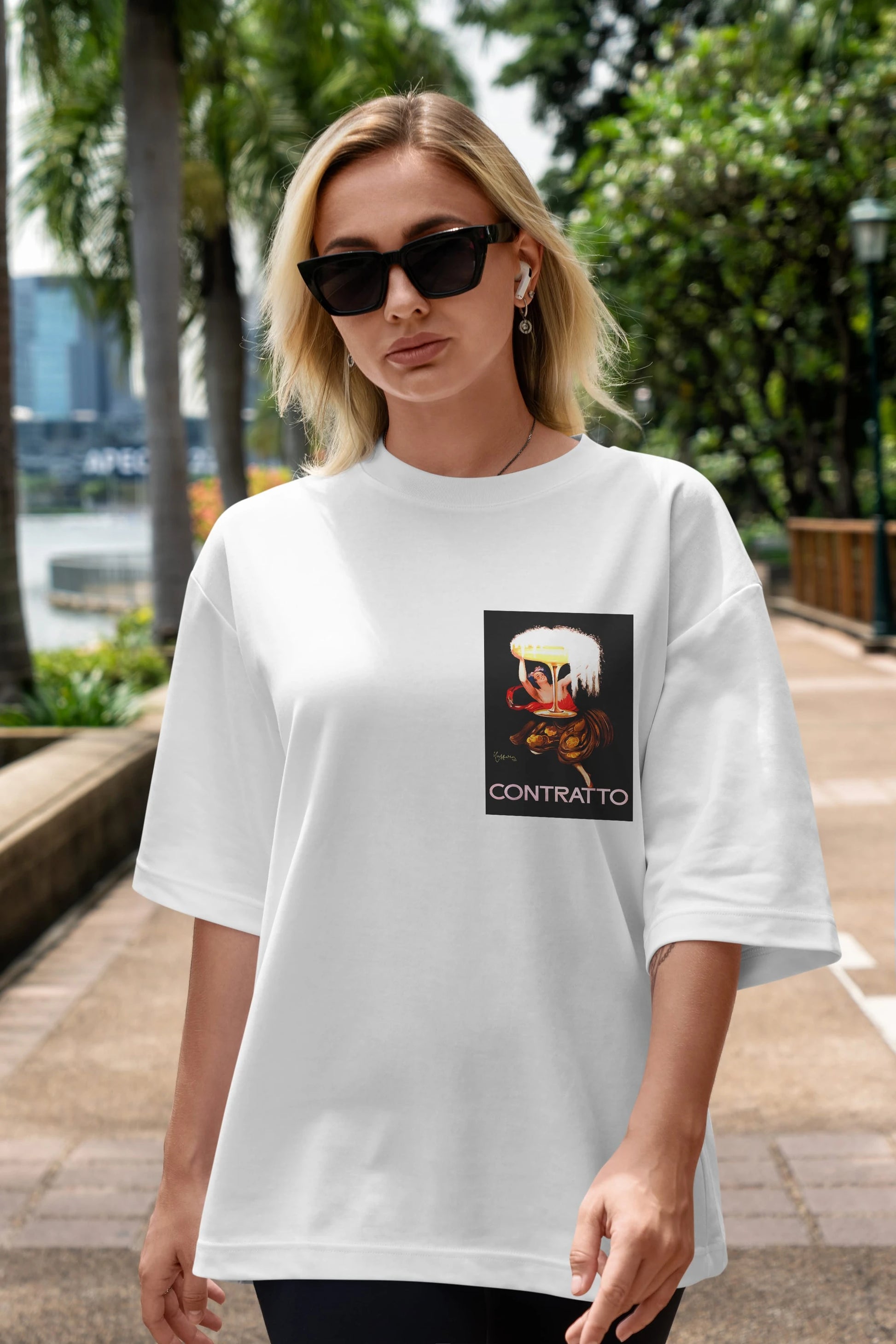 Contratto Ön Sol Baskılı Oversize t-shirt Erkek Kadın Unisex %100 Pamuk Bisiklet Yaka tişort