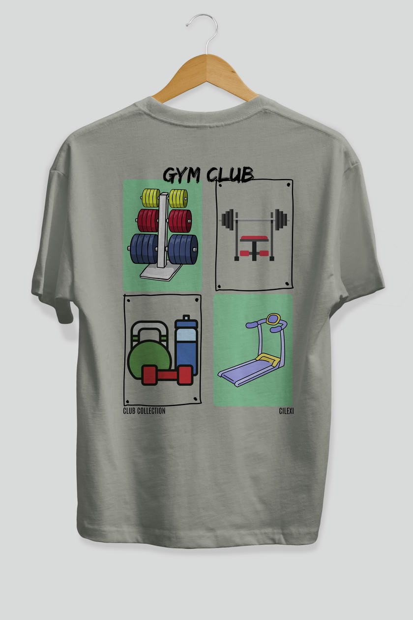 Gym Club Arka Baskılı Oversize t-shirt Erkek Kadın %100 Pamuk Bisiklet Yaka tişort