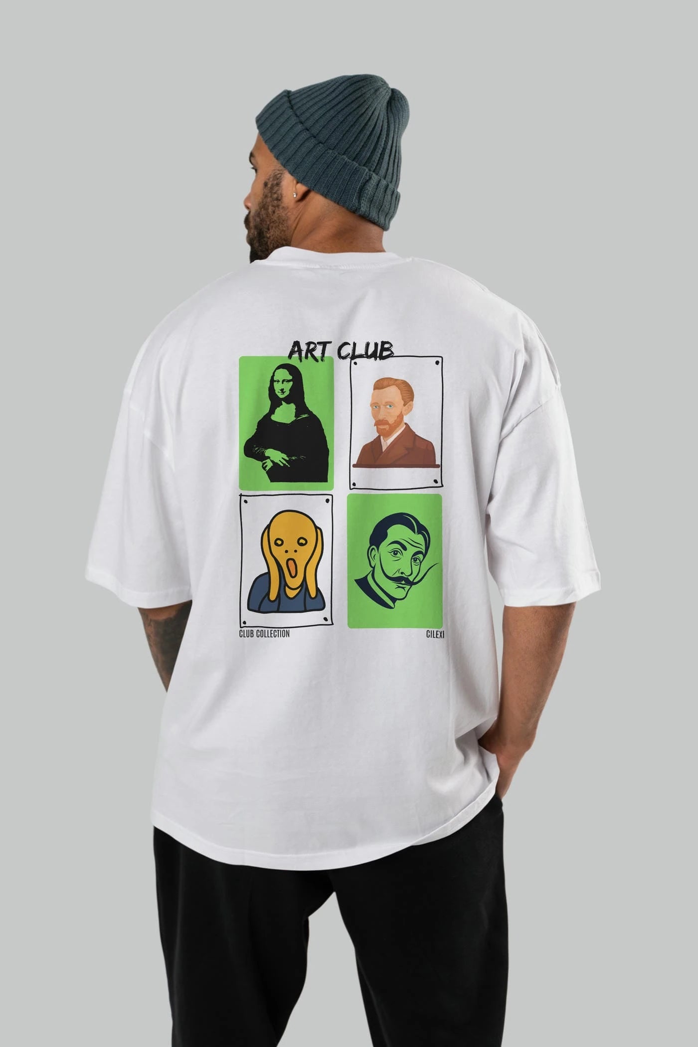 Art Club Arka Baskılı Oversize t-shirt Erkek Kadın %100 Pamuk Bisiklet Yaka tişort