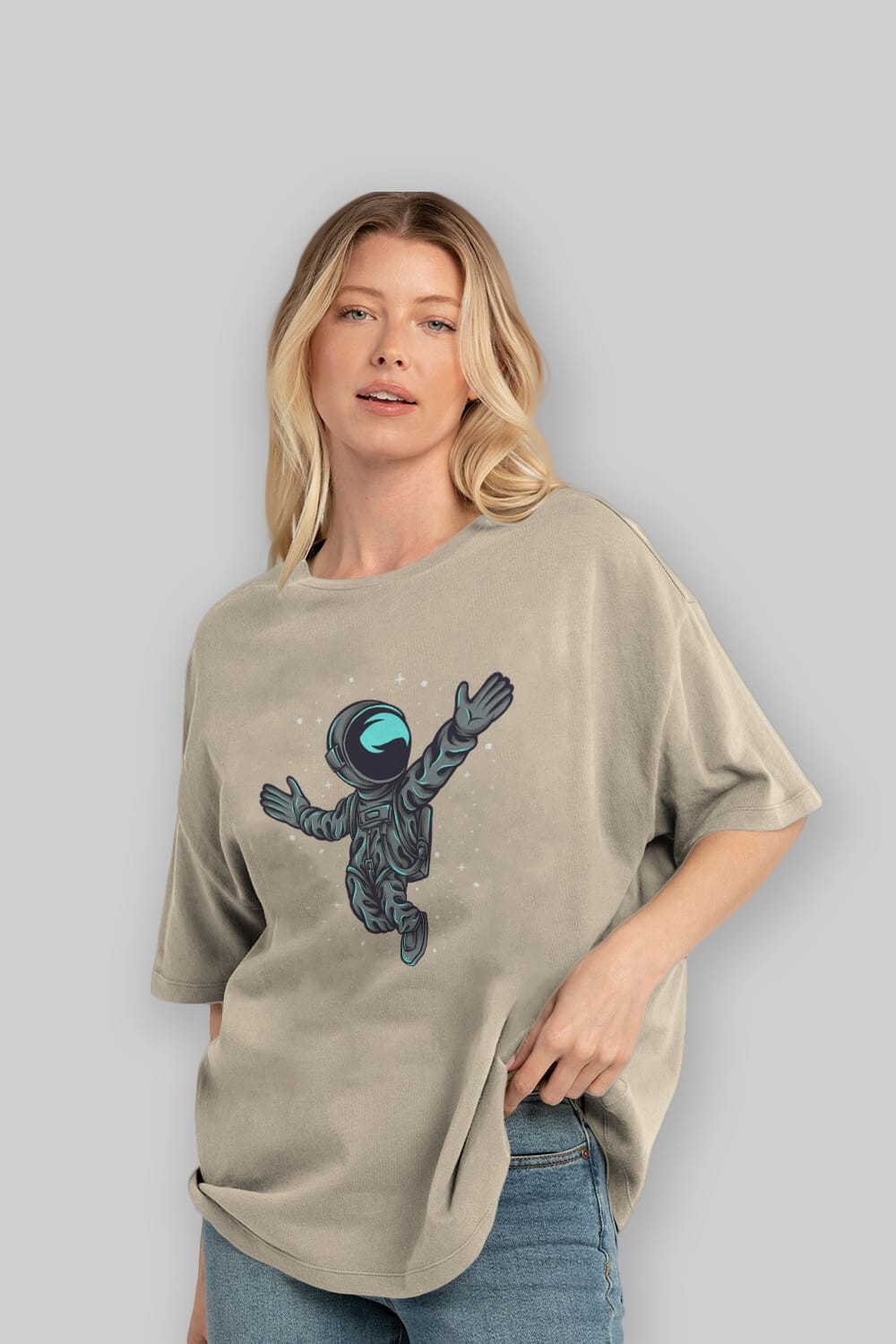 Happy Astronaut Ön Baskılı Oversize t-shirt Erkek Kadın Unisex