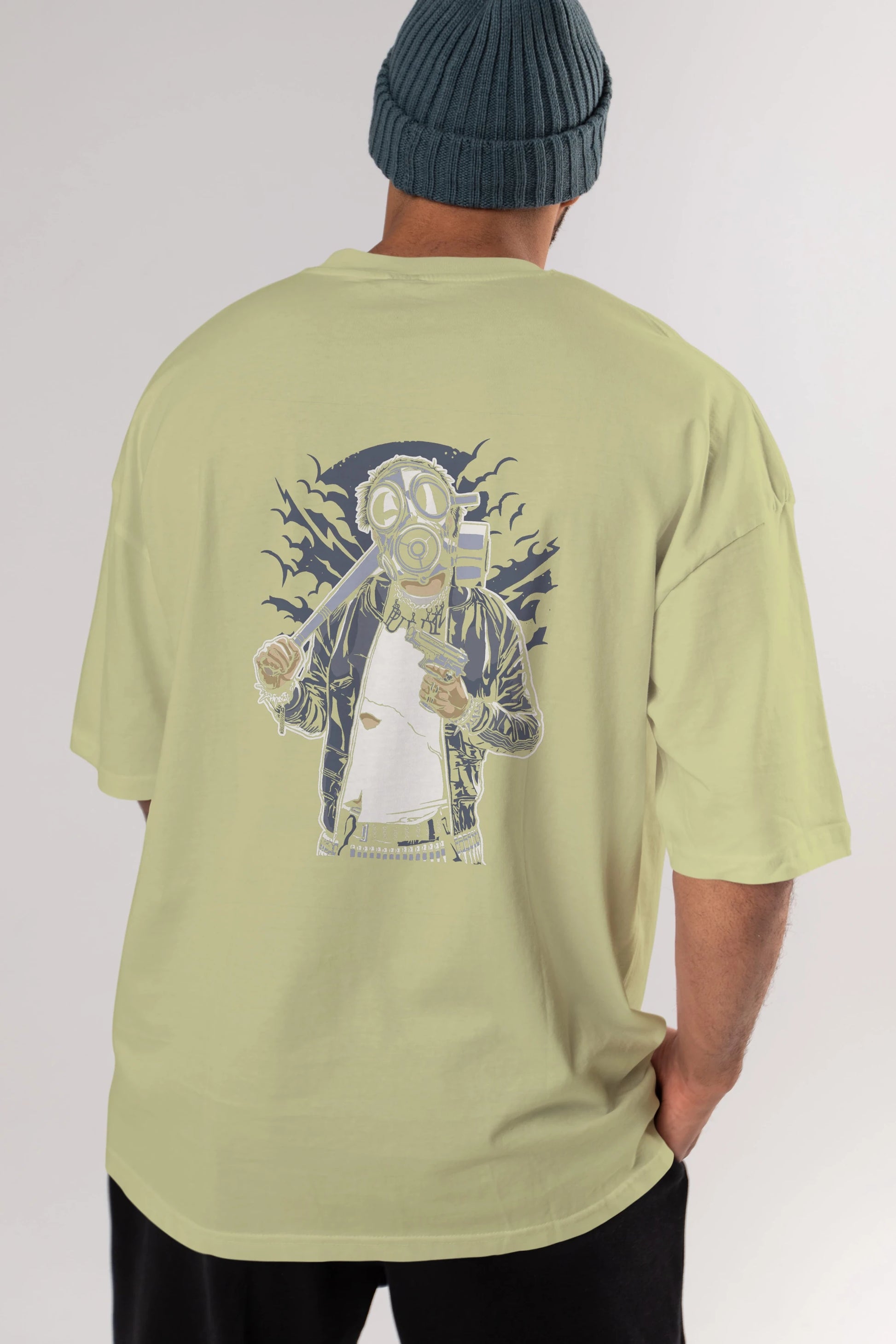 Gasmask Bastard Arka Baskılı Oversize t-shirt Erkek Kadın Unisex %100 Pamuk