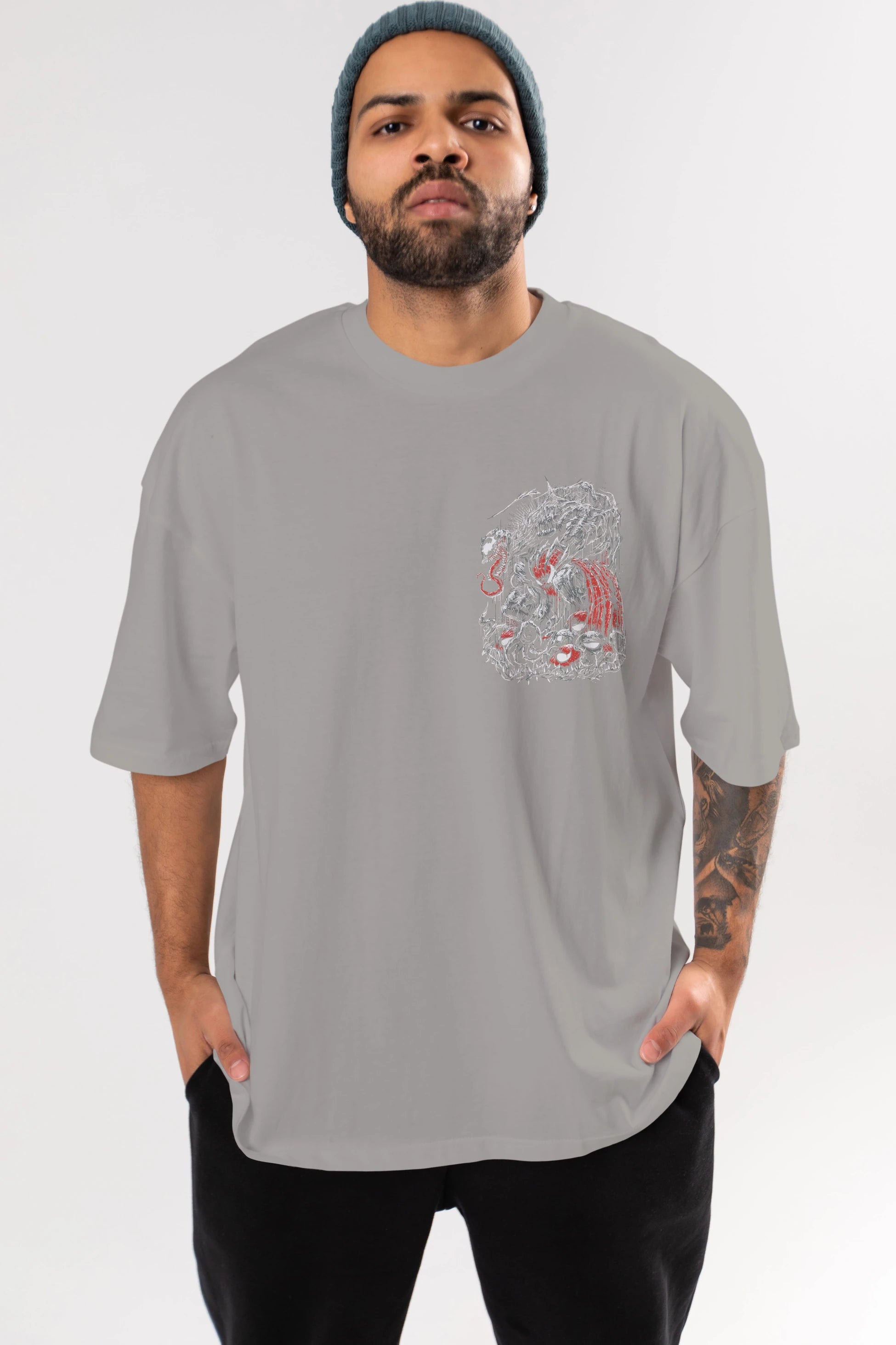 Venom (14) Ön Sol Baskılı Oversize t-shirt Erkek Kadın Unisex %100 Pamuk Bisiklet Yaka tişort