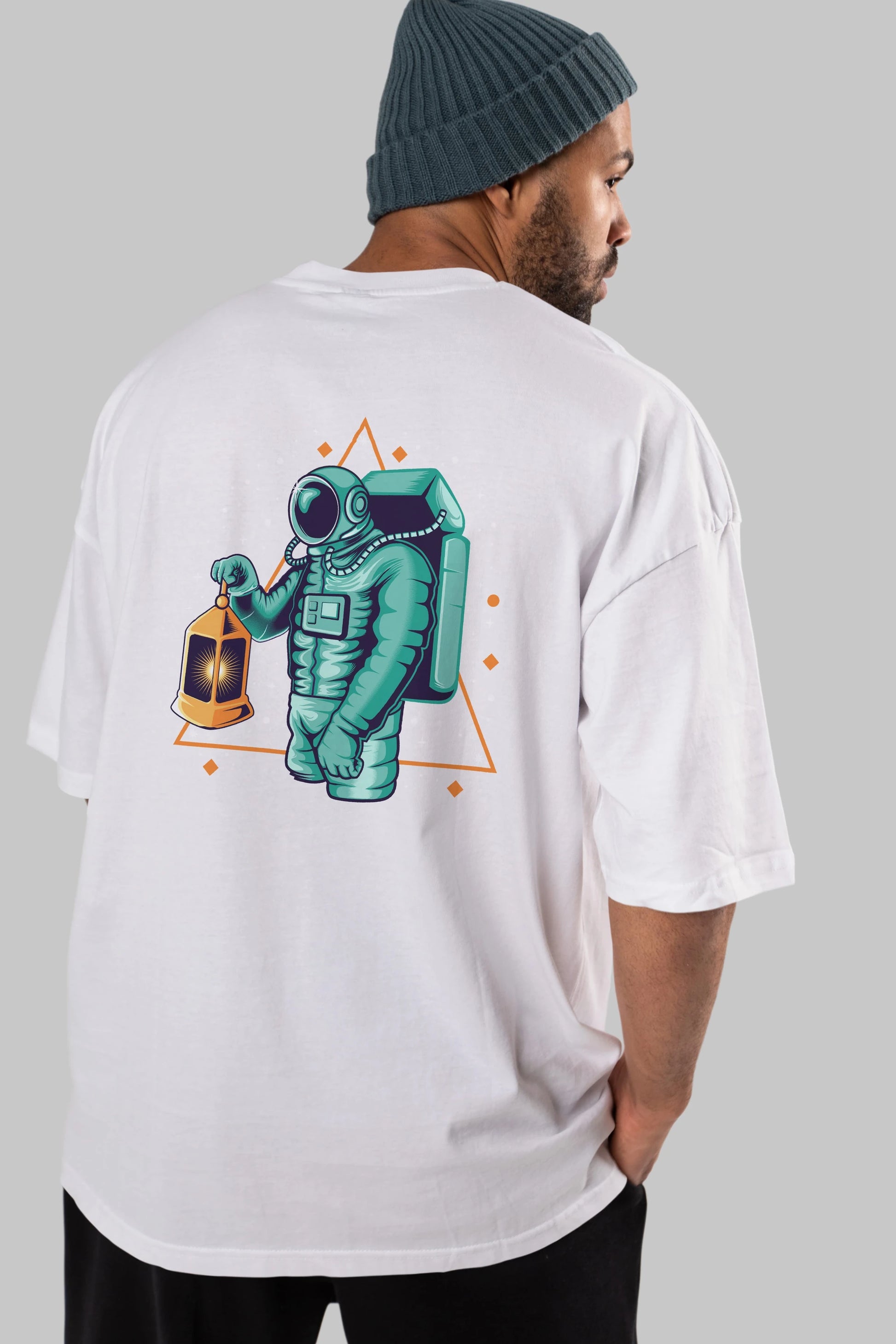 Astronaut Lantern Arka Baskılı Oversize t-shirt Erkek Kadın Unisex