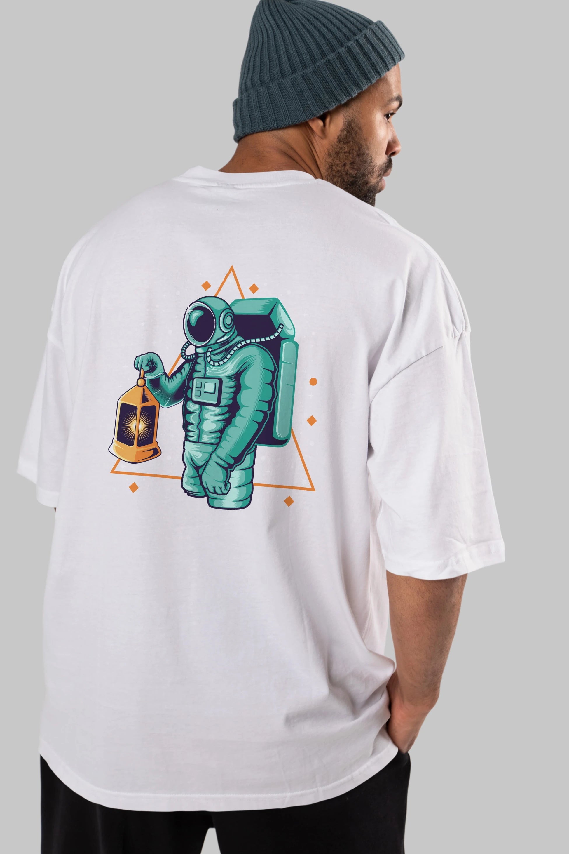 Astronaut Lantern Arka Baskılı Oversize t-shirt Erkek Kadın Unisex