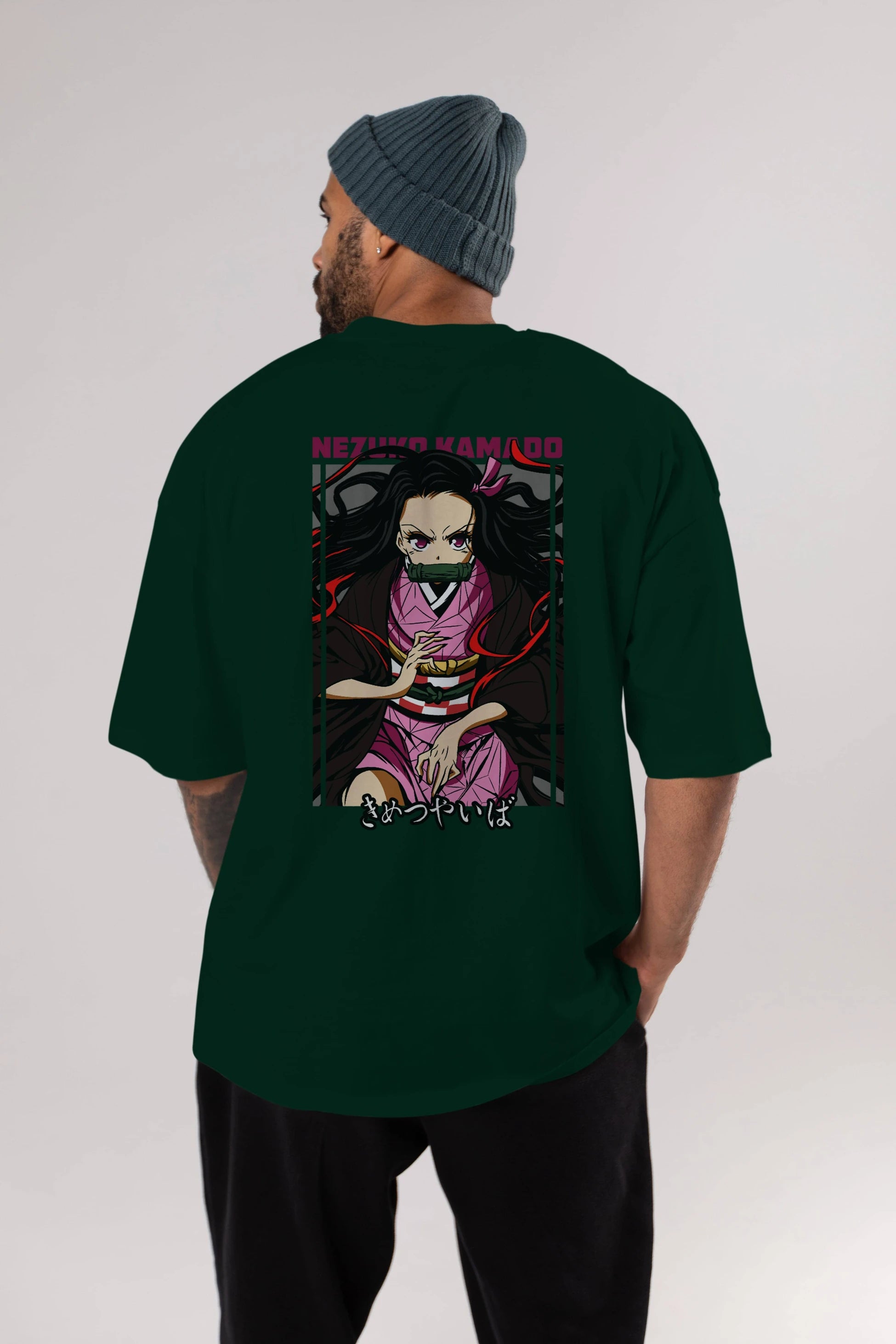 Nezuko Kamado 1 Anime Arka Baskılı Oversize t-shirt Erkek Kadın Unisex