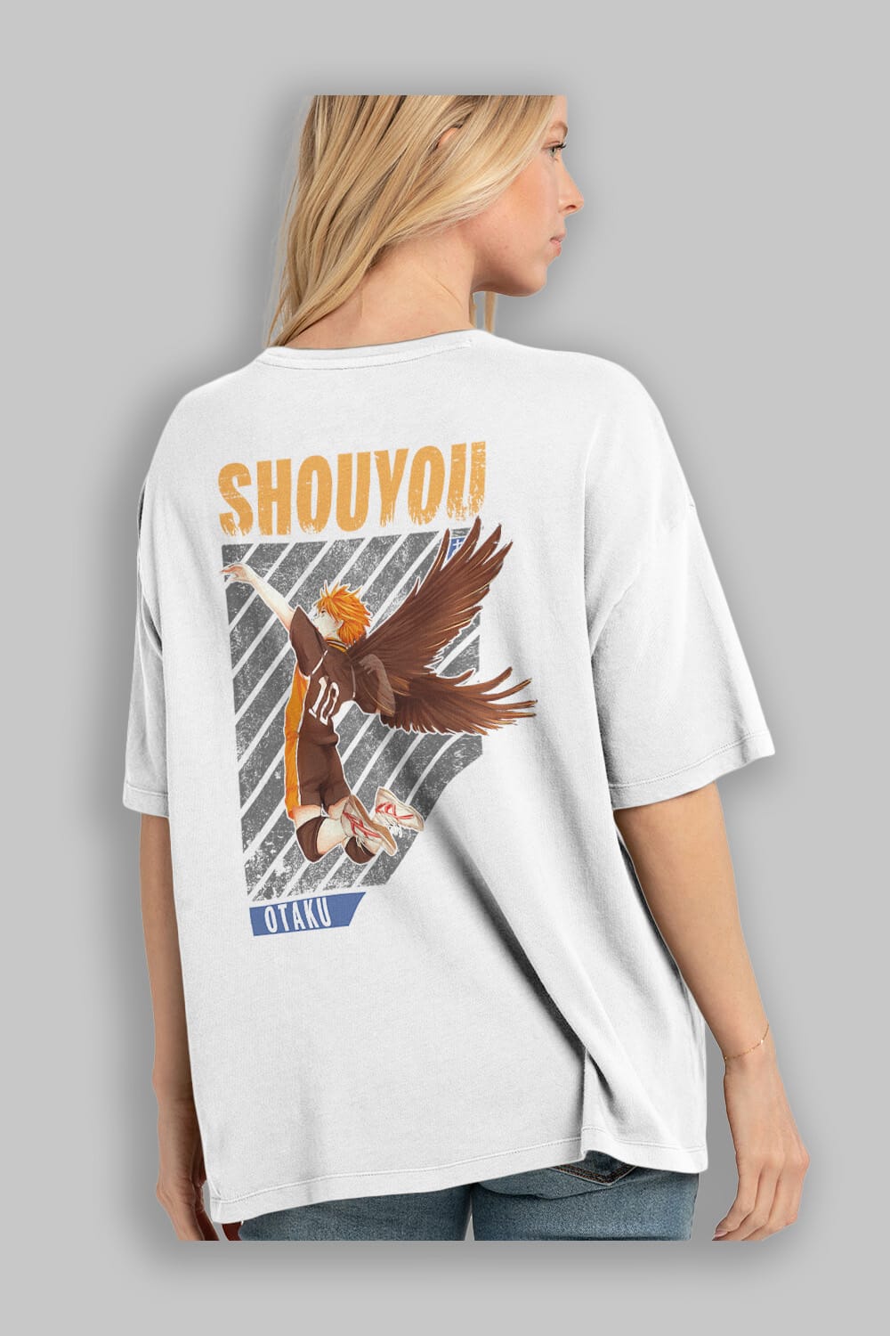 Shouyou Hinata 10 Anime Arka Baskılı Oversize t-shirt Erkek Kadın Unisex