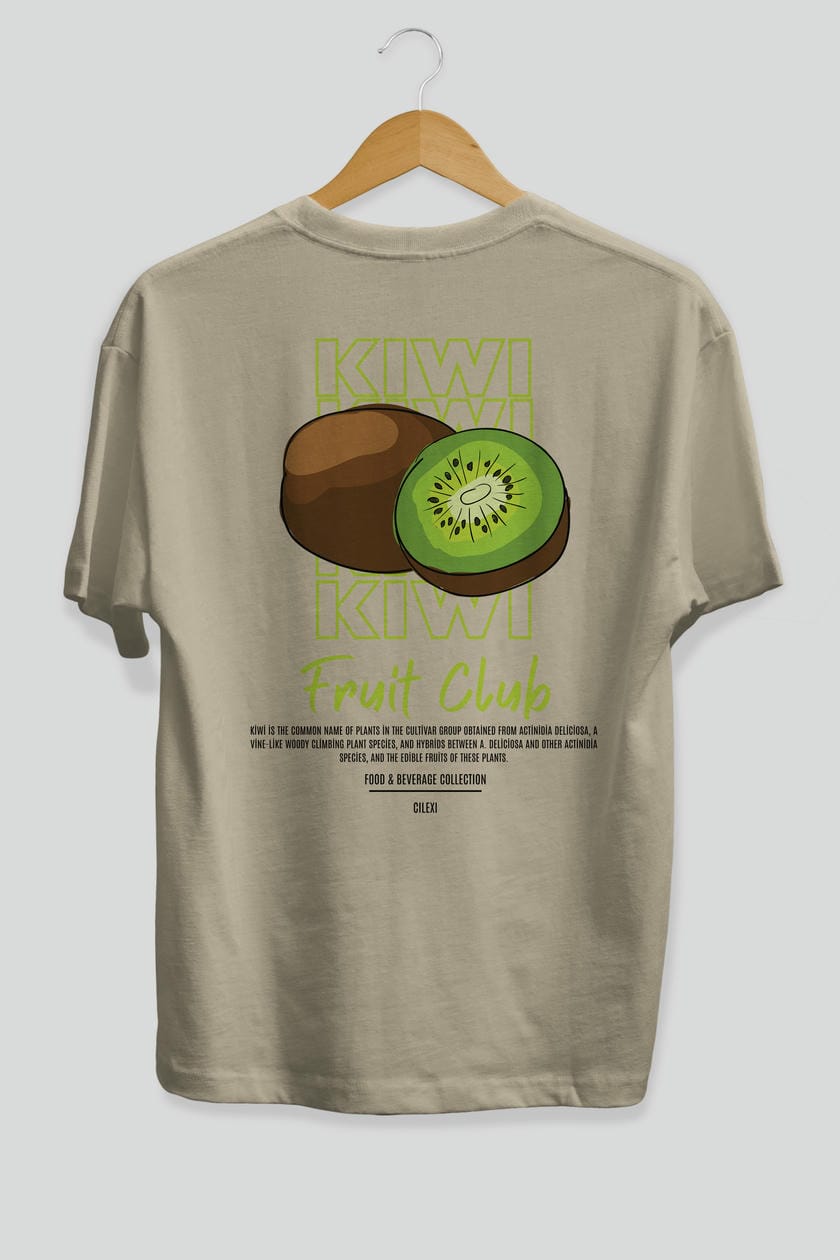 Kiwi Arka Baskılı Oversize t-shirt Erkek Kadın Pamuk Bisiklet Yaka tişort