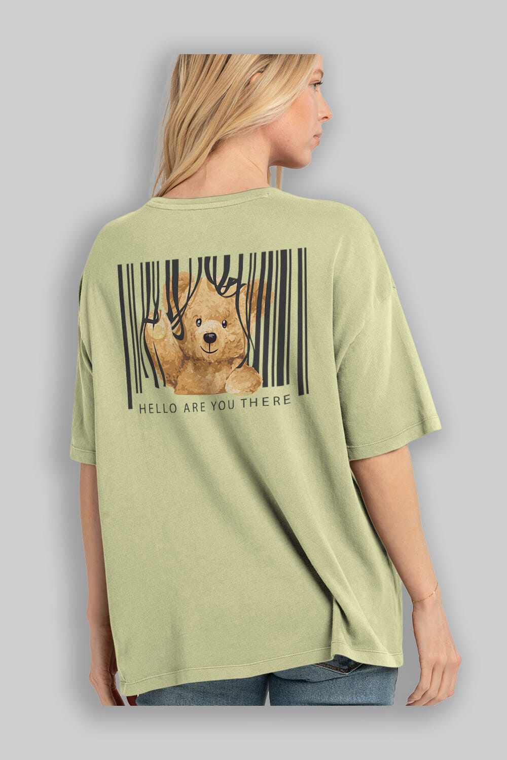 Teddy Bear Hello Arka Baskılı Oversize t-shirt Erkek Kadın Unisex %100 Pamuk
