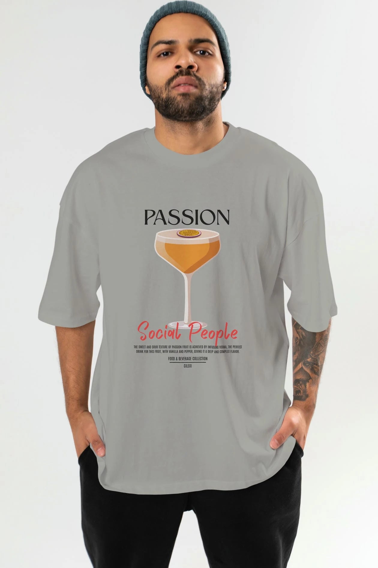 Passion Kokteyl Serisi ön Baskılı Oversize t-shirt Erkek Kadın %100 Pamuk Bisiklet Yaka tişort