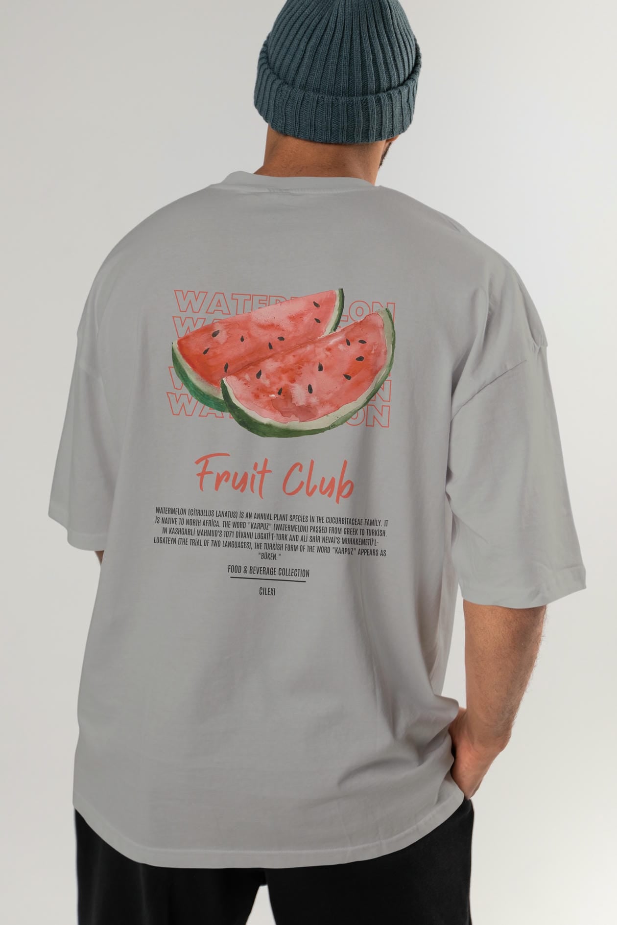 Watermelon Arka Baskılı Oversize t-shirt Erkek Kadın Pamuk Bisiklet Yaka tişort