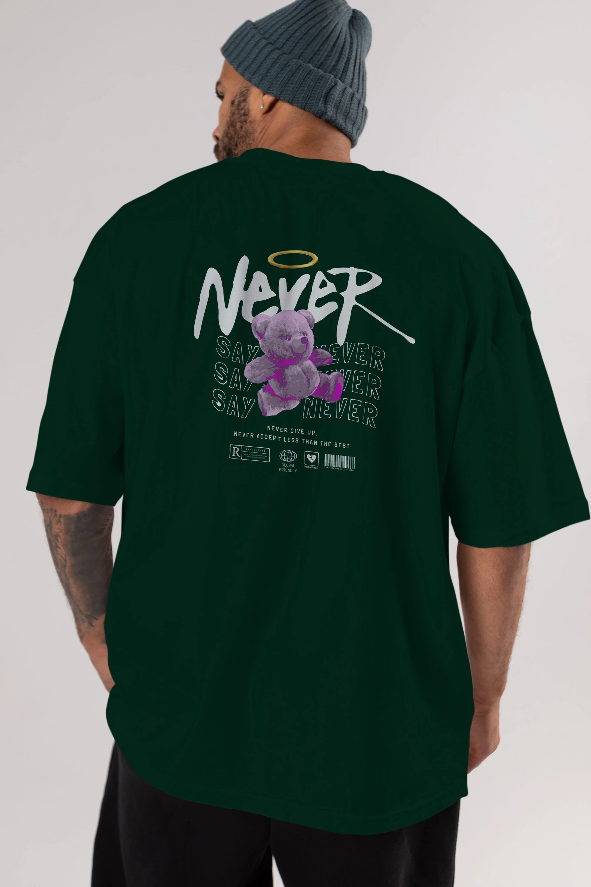 Teddy Bear Never Arka Baskılı Oversize t-shirt Erkek Kadın Unisex