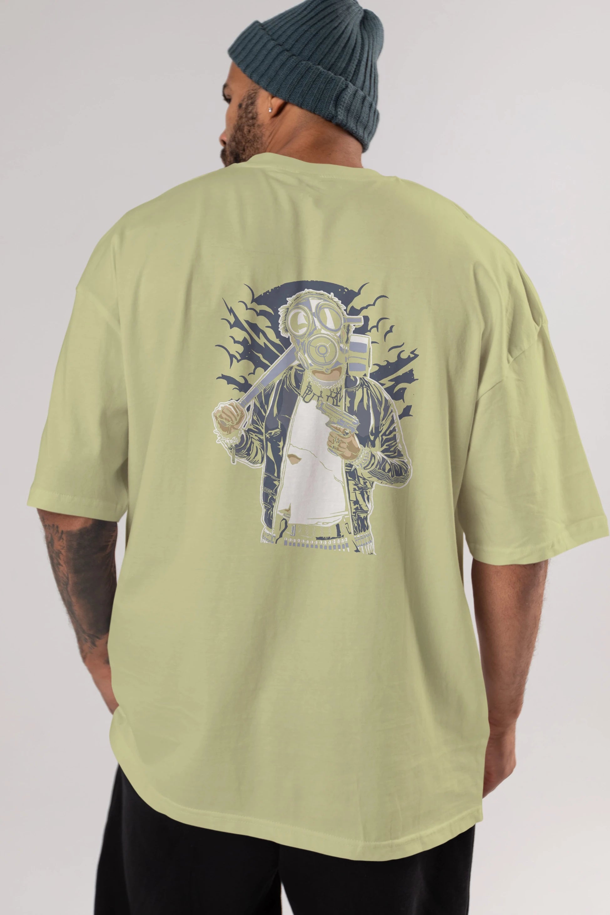 Gasmask Bastard Arka Baskılı Oversize t-shirt Erkek Kadın Unisex %100 Pamuk