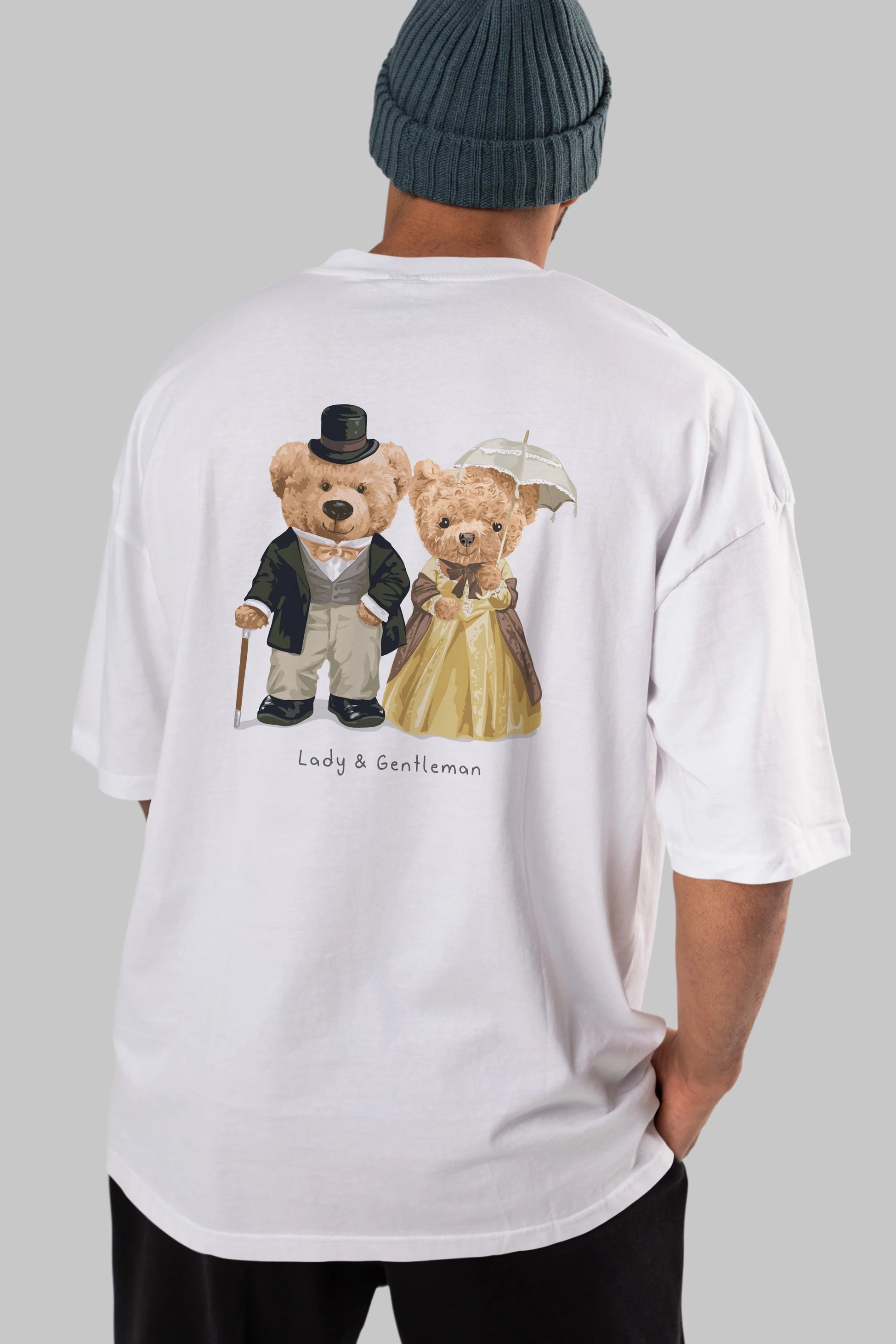 Teddy Bear Couple Arka Baskılı Oversize t-shirt Erkek Kadın Unisex %100 Pamuk