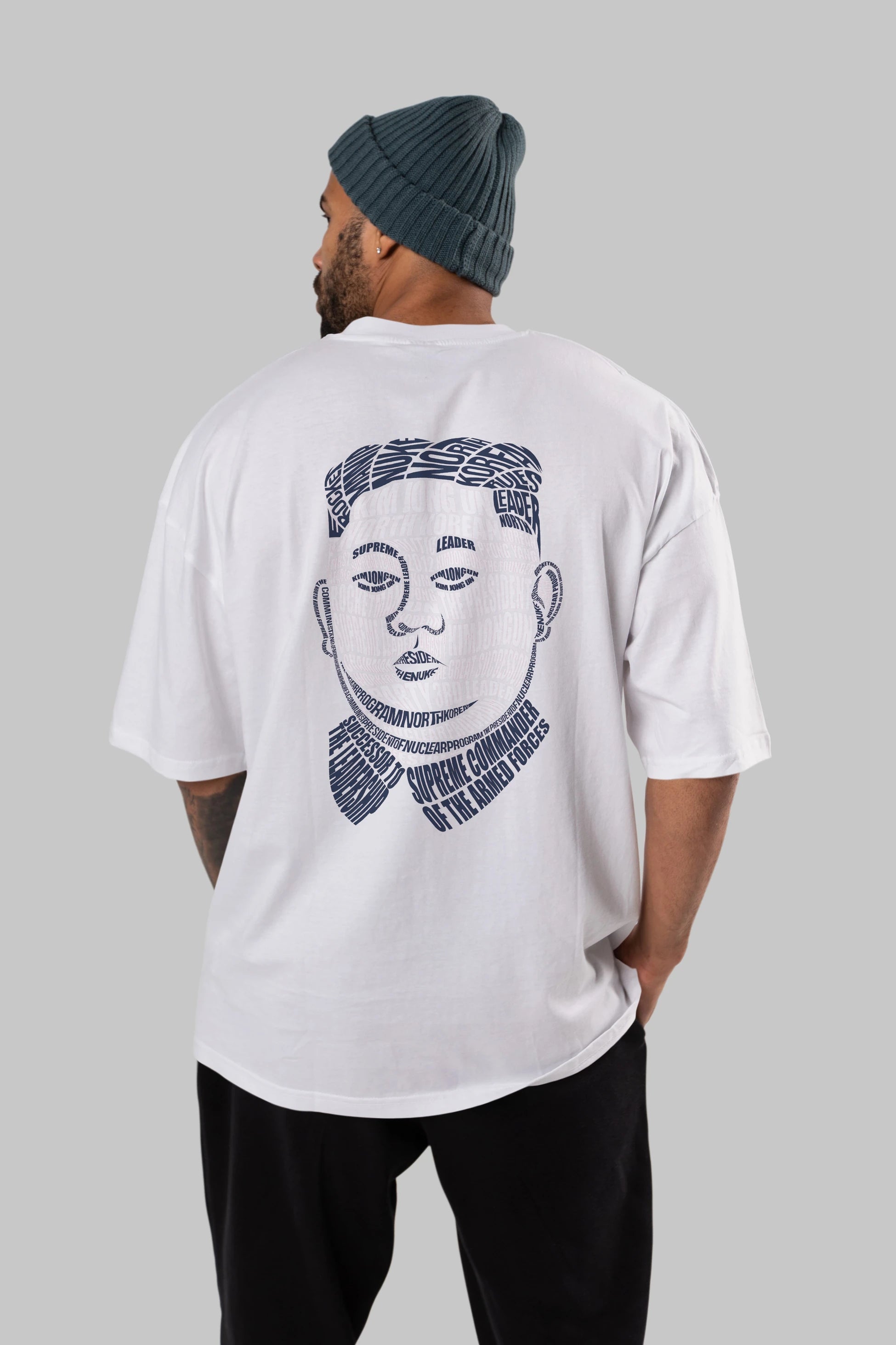 Kim Jong Un Calligram Arka Baskılı Oversize t-shirt %100 pamuk Erkek Kadın Unisex
