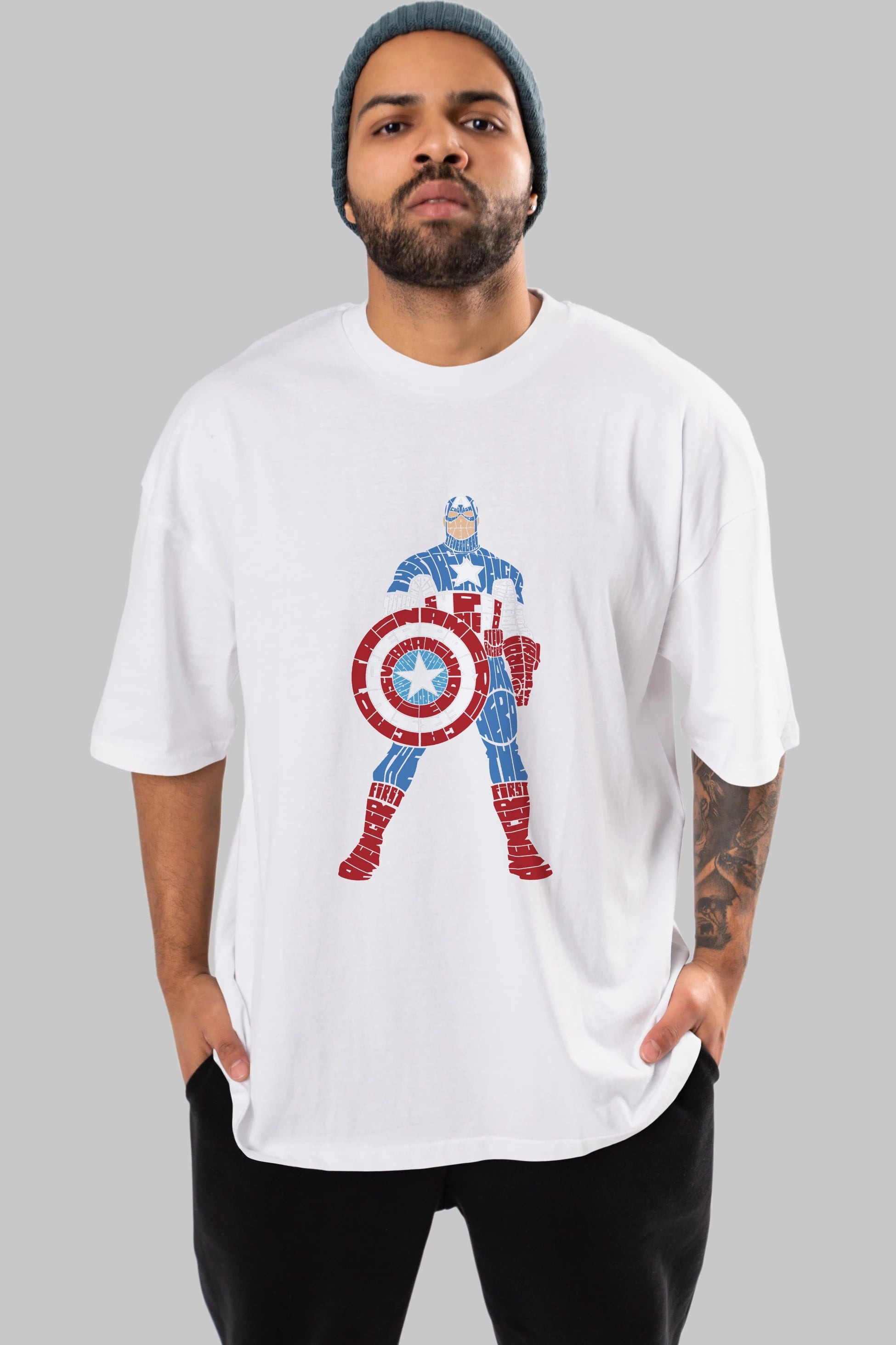 Captain America Ön Baskılı Oversize t-shirt %100 pamuk Erkek Kadın Unisex